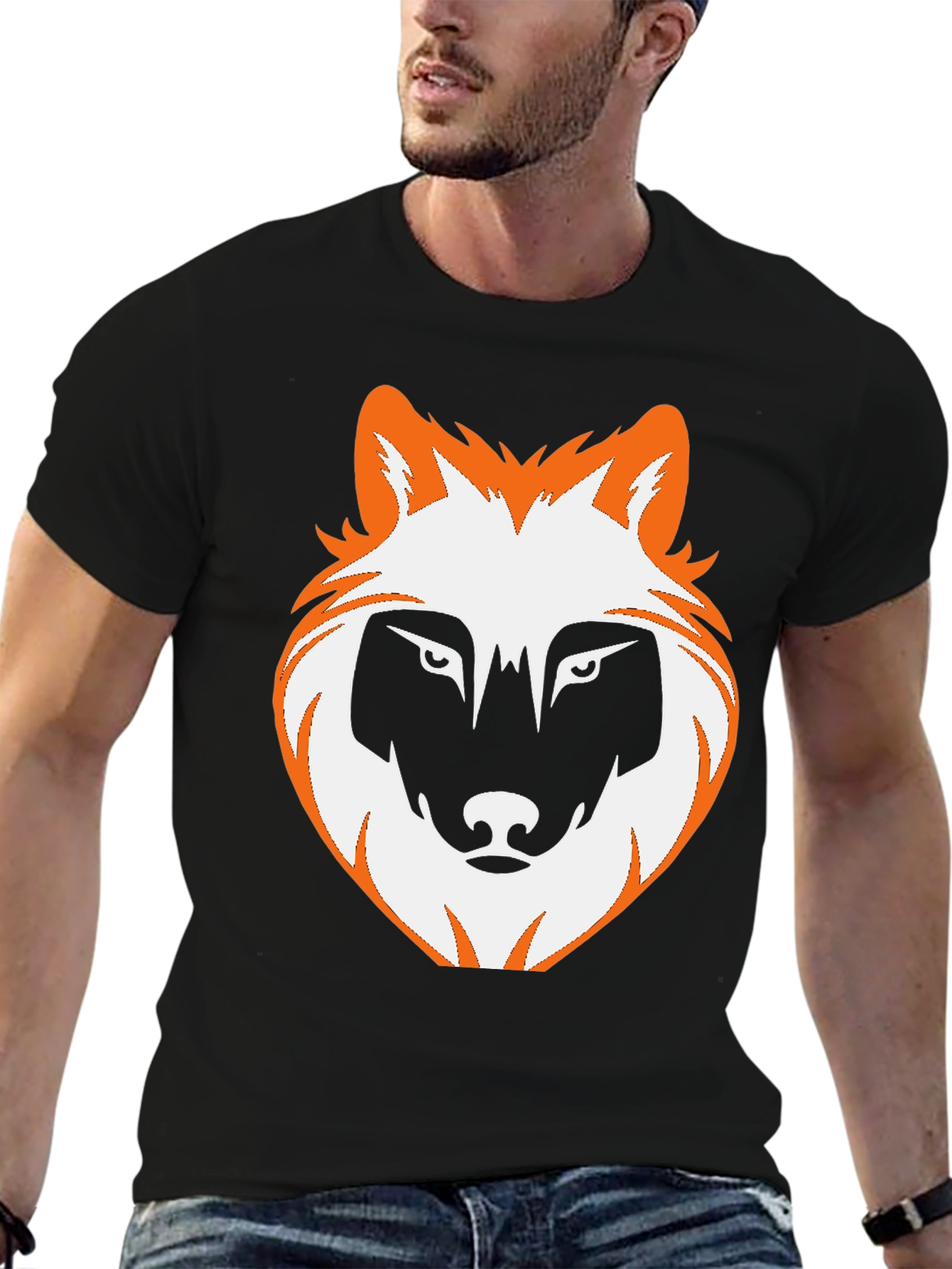 Wolf Graphic Print Tee - Black Casual T-Shirt