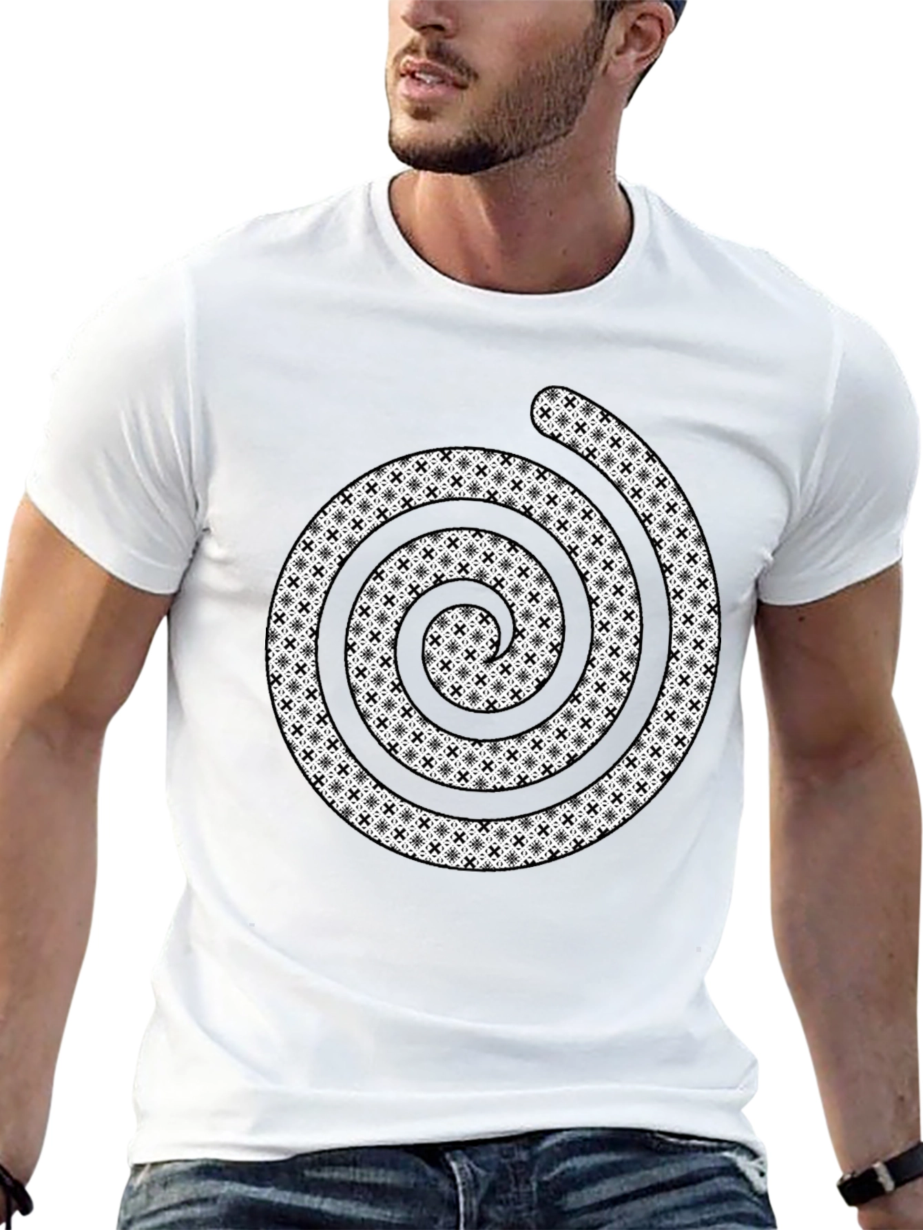 Patterned Spiral Graphic Tee - Modern Style