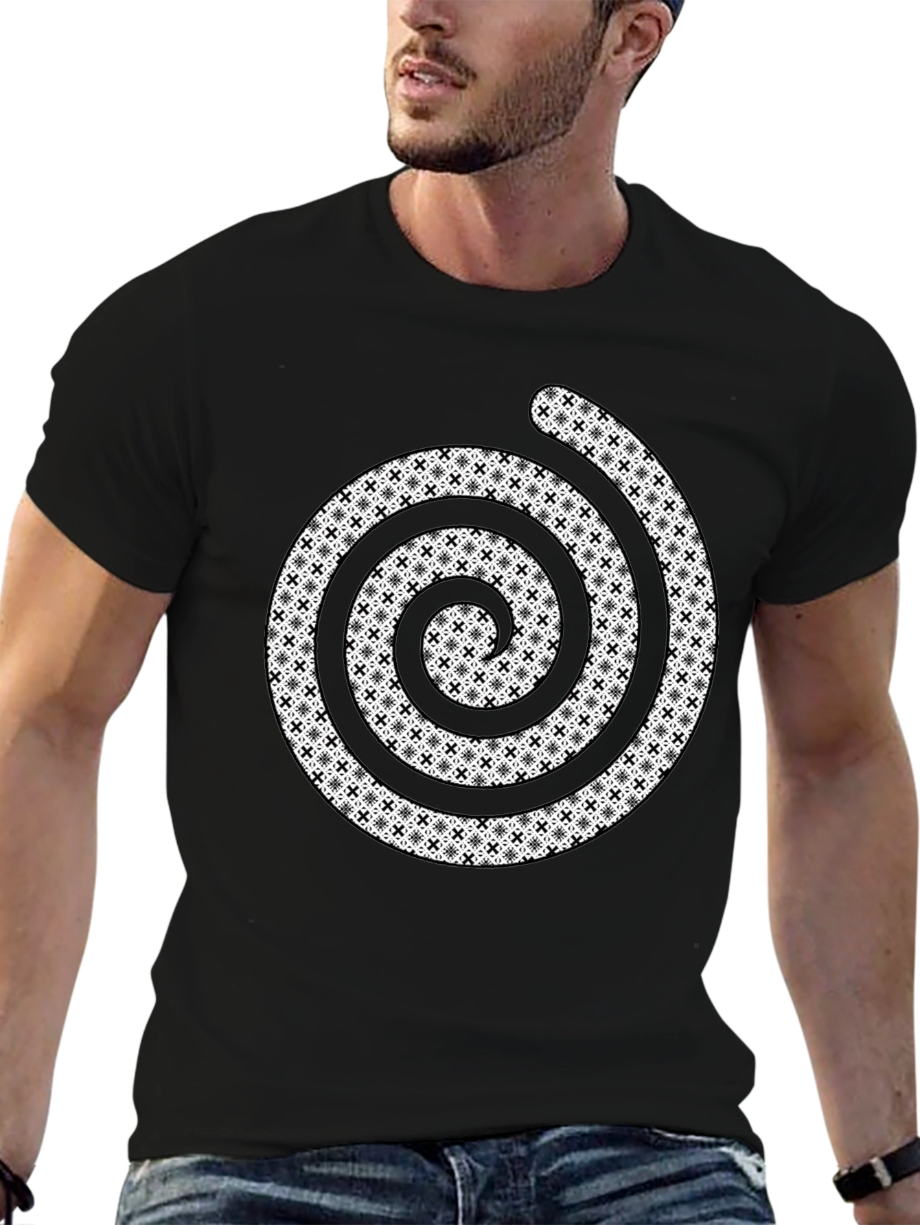 Patterned Spiral Graphic Tee - Modern Style