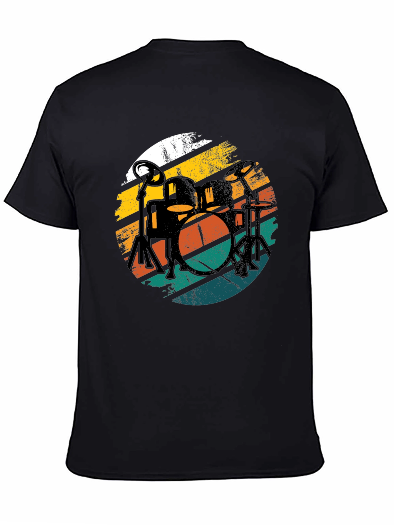 Retro Drum Set Black Graphic Tee