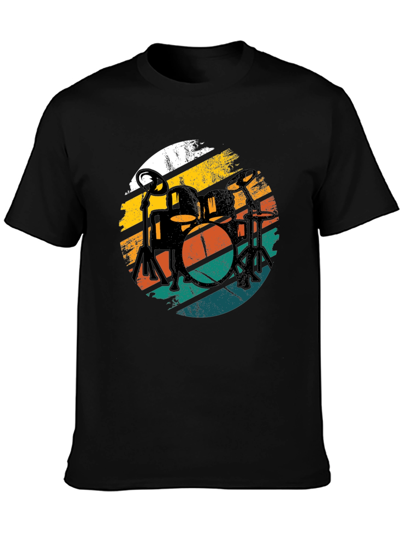 Retro Drum Set Black Graphic Tee