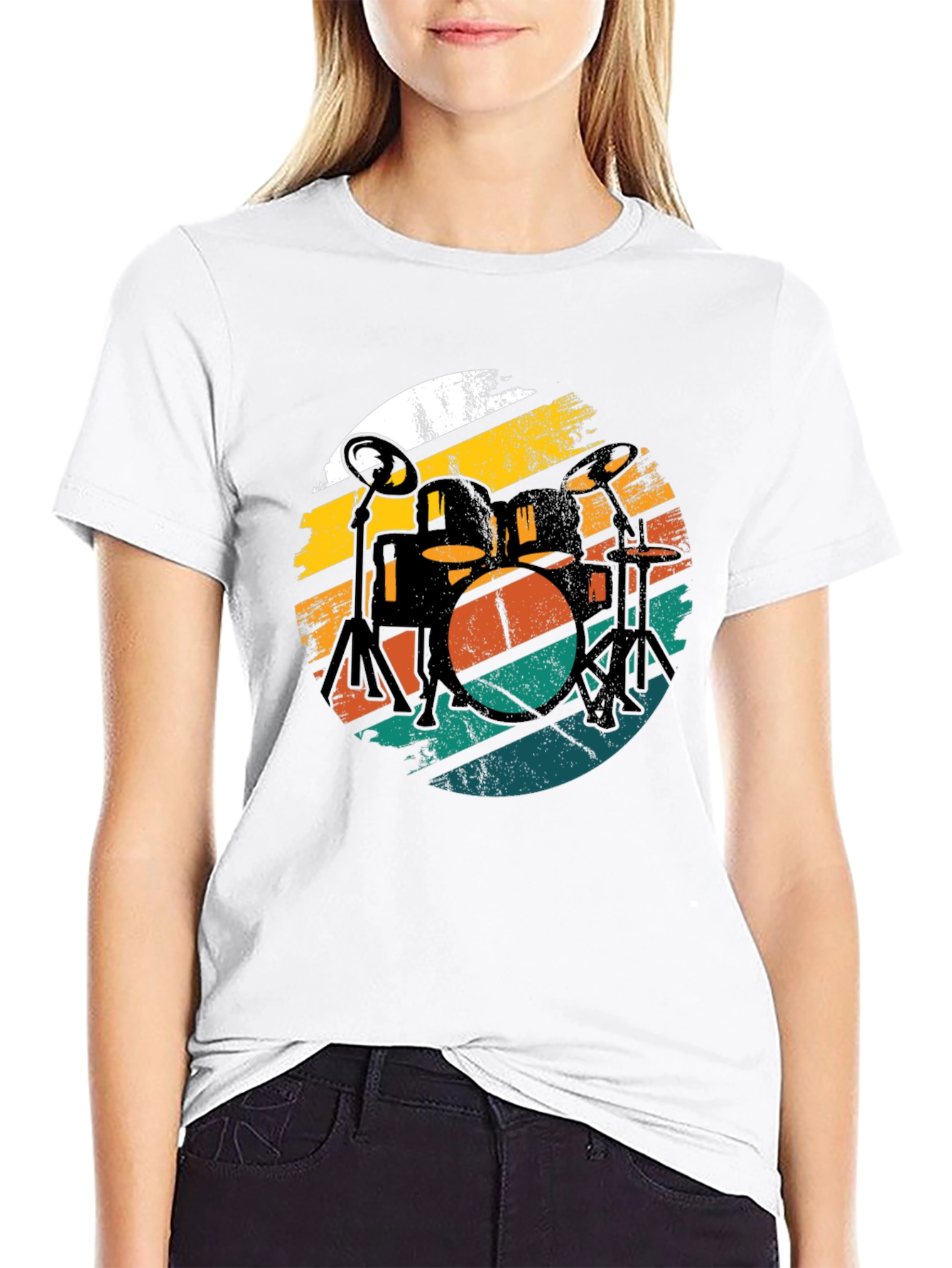 Retro Drum Set Black Graphic Tee