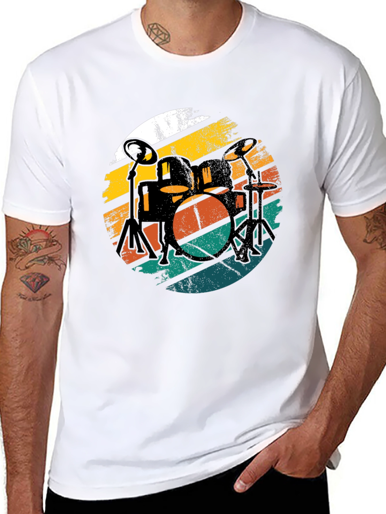 Retro Drum Set Black Graphic Tee