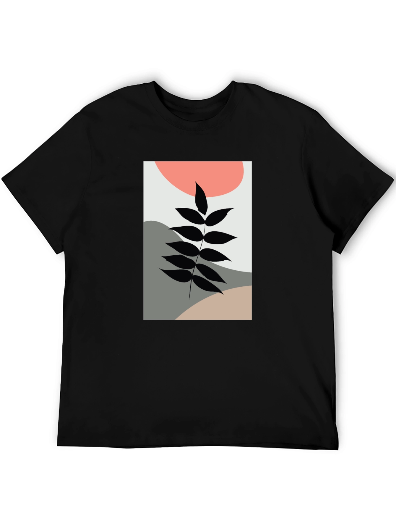 Abstract Leaf Print Black T-Shirt