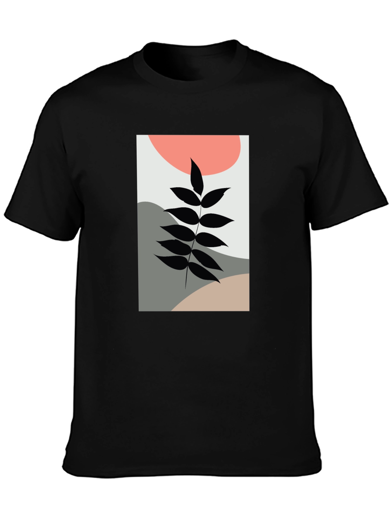 Abstract Leaf Print Black T-Shirt