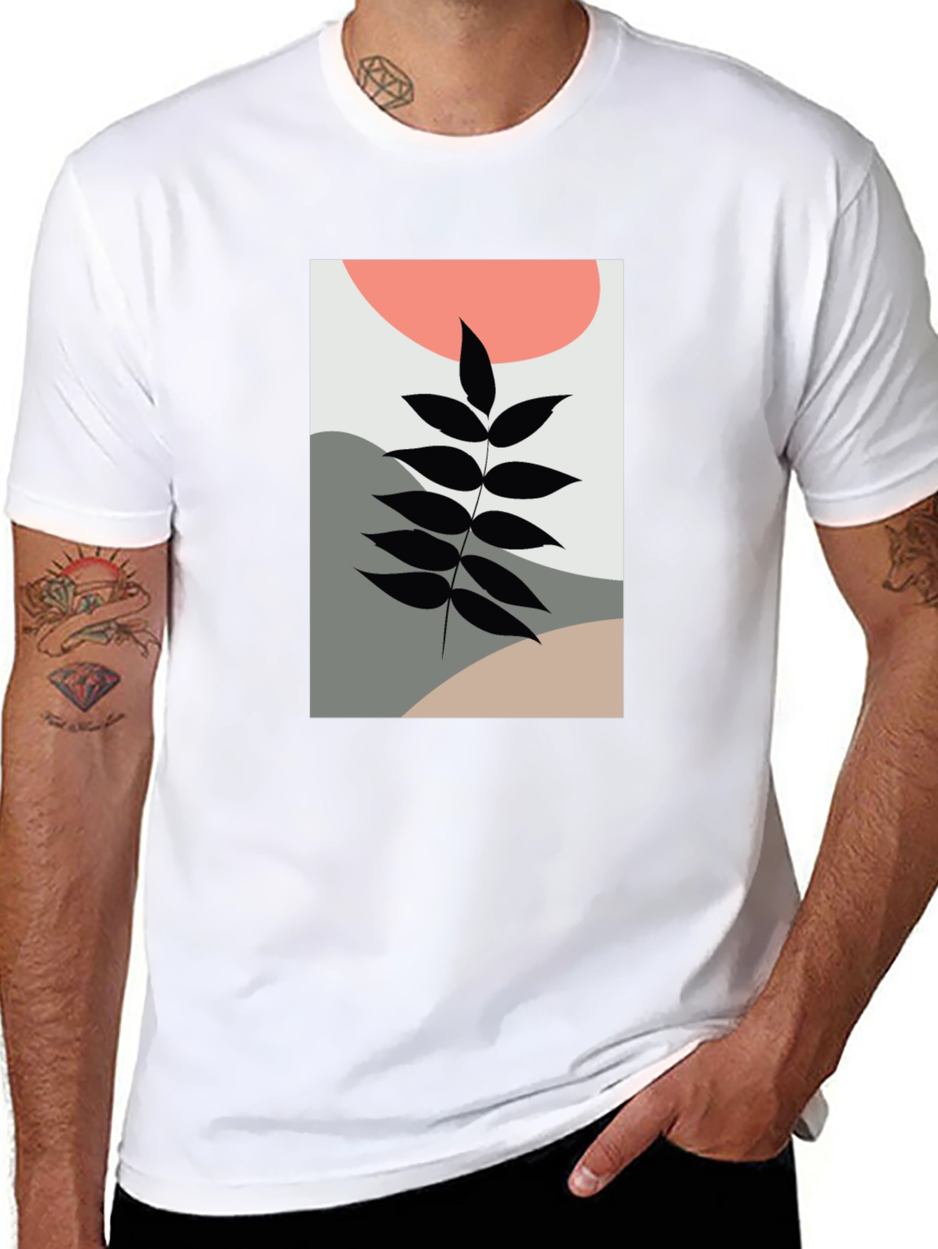 Abstract Leaf Print Black T-Shirt