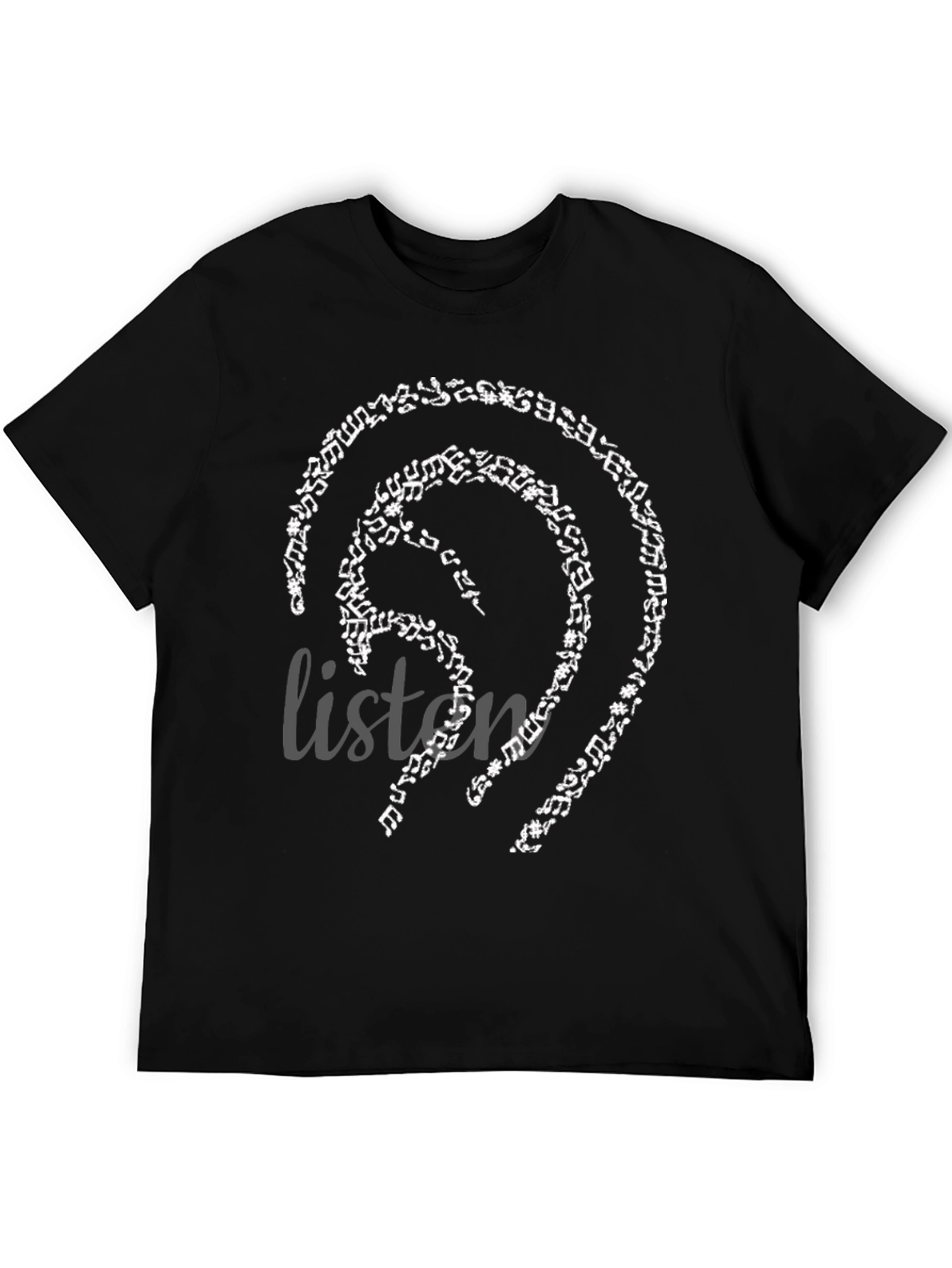 Music Notes Ear Design Black T-Shirt