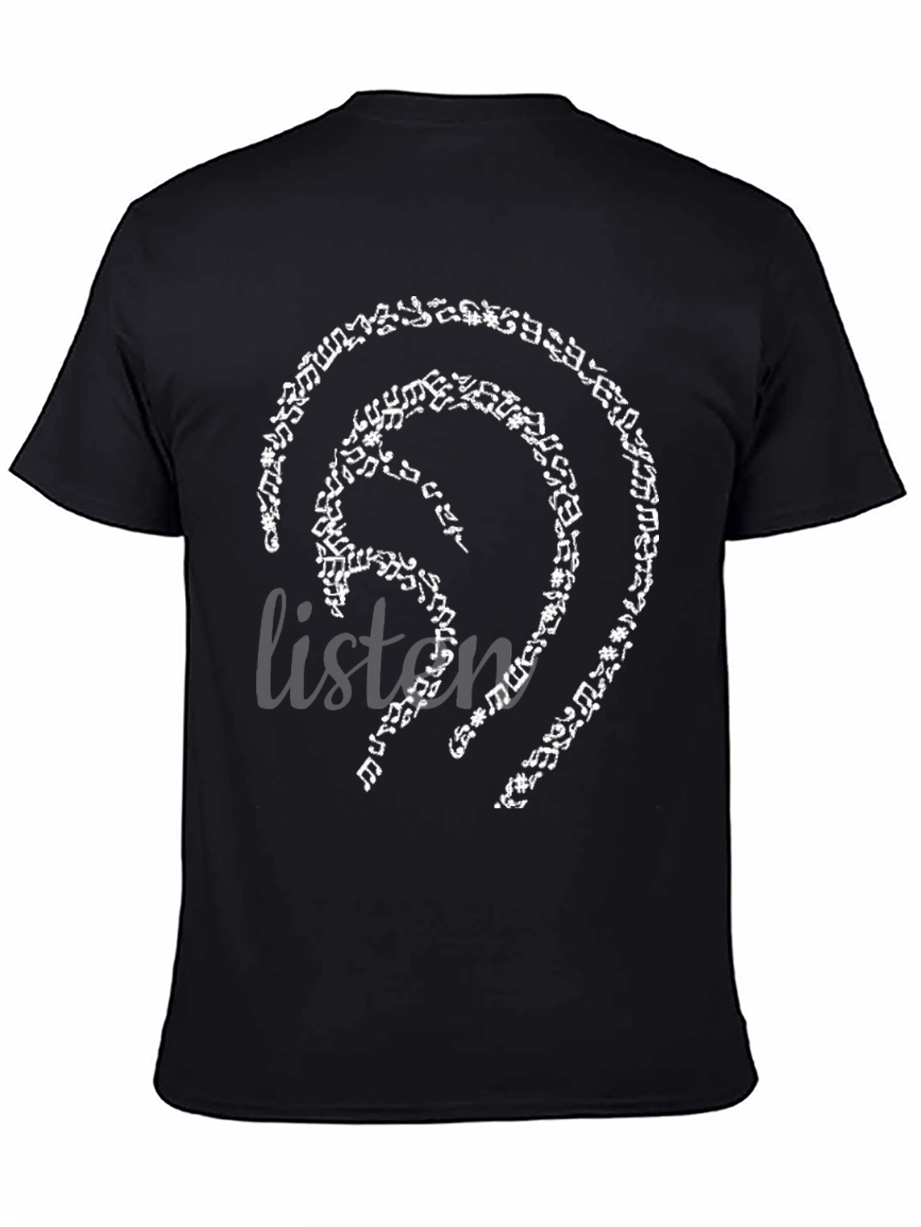 Music Notes Ear Design Black T-Shirt