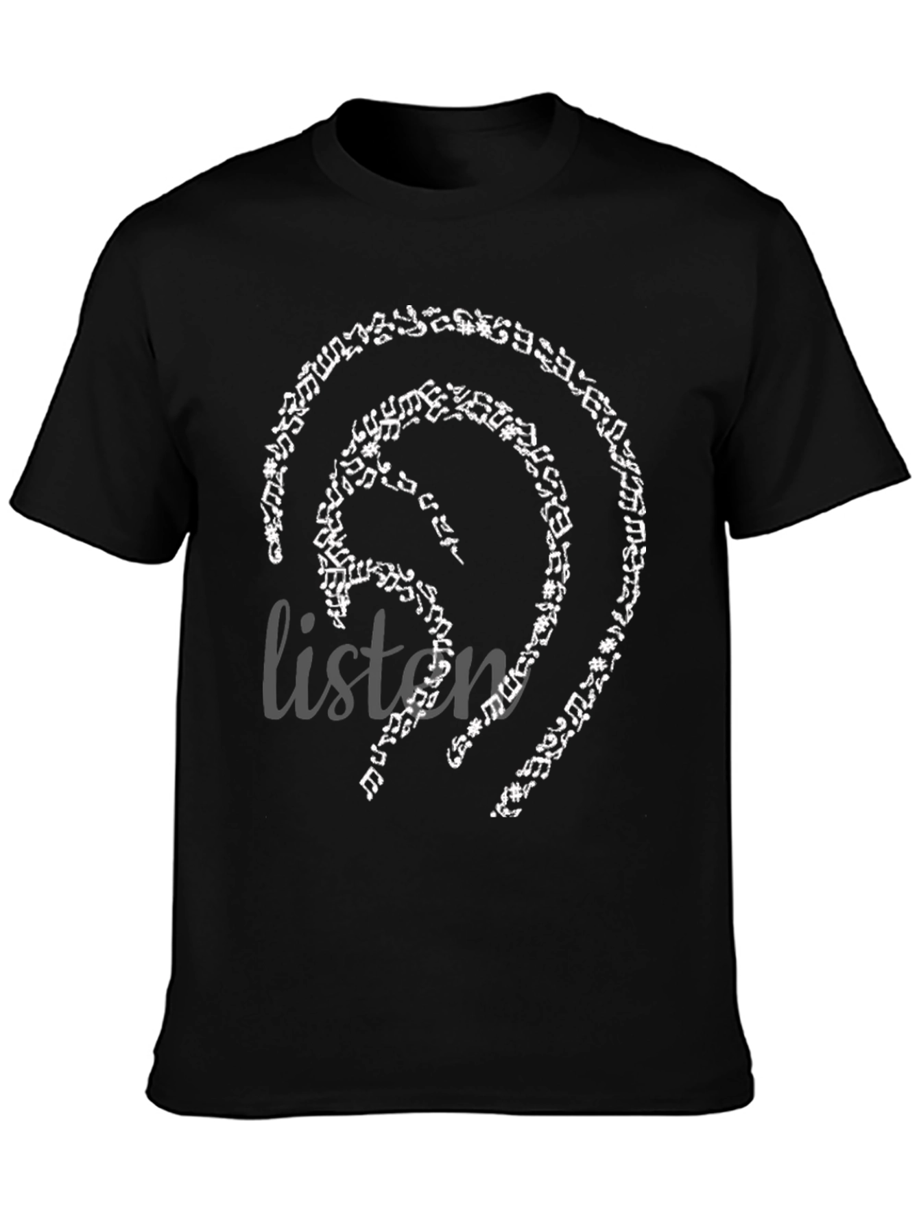 Music Notes Ear Design Black T-Shirt