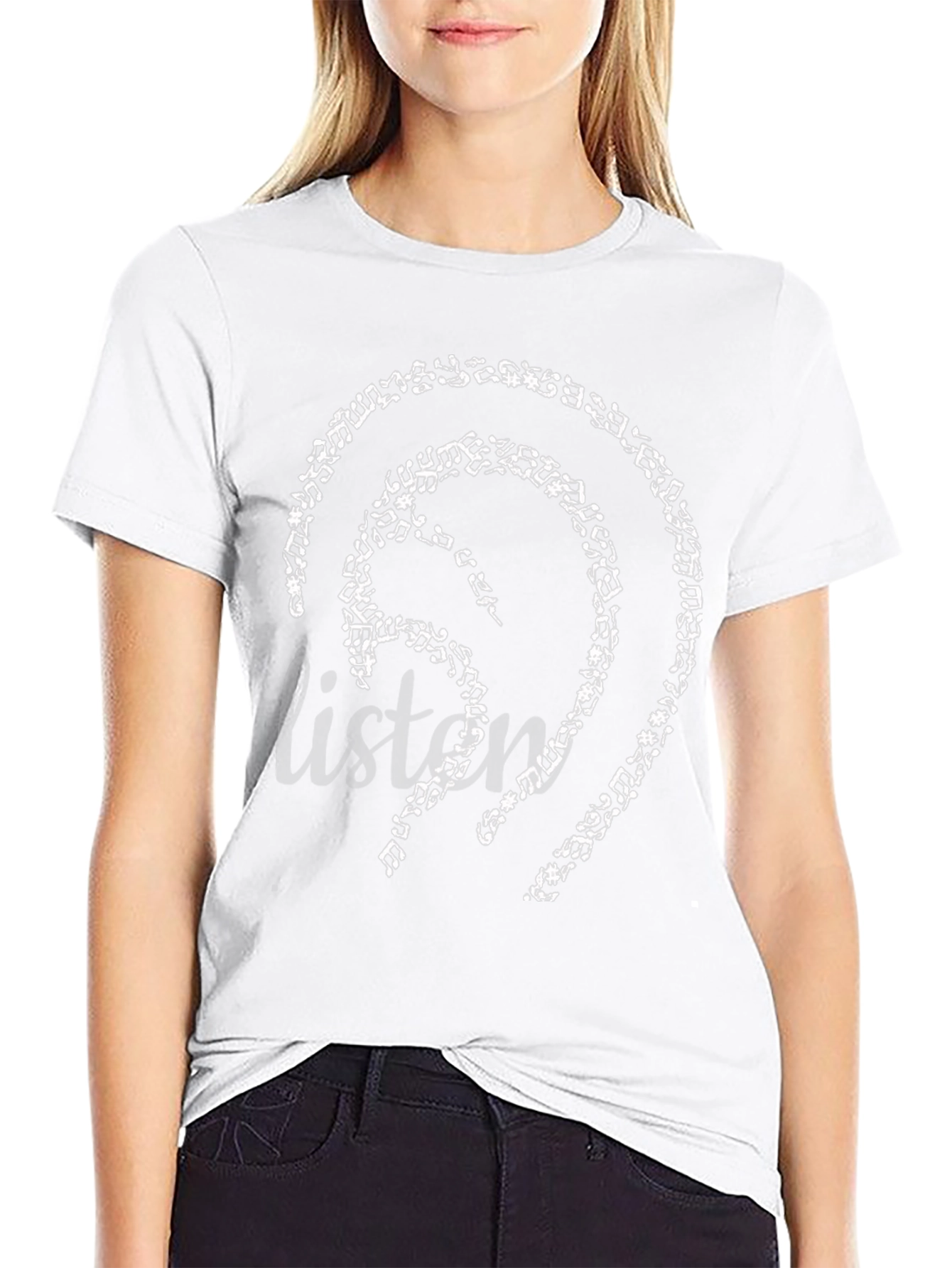 Music Notes Ear Design Black T-Shirt