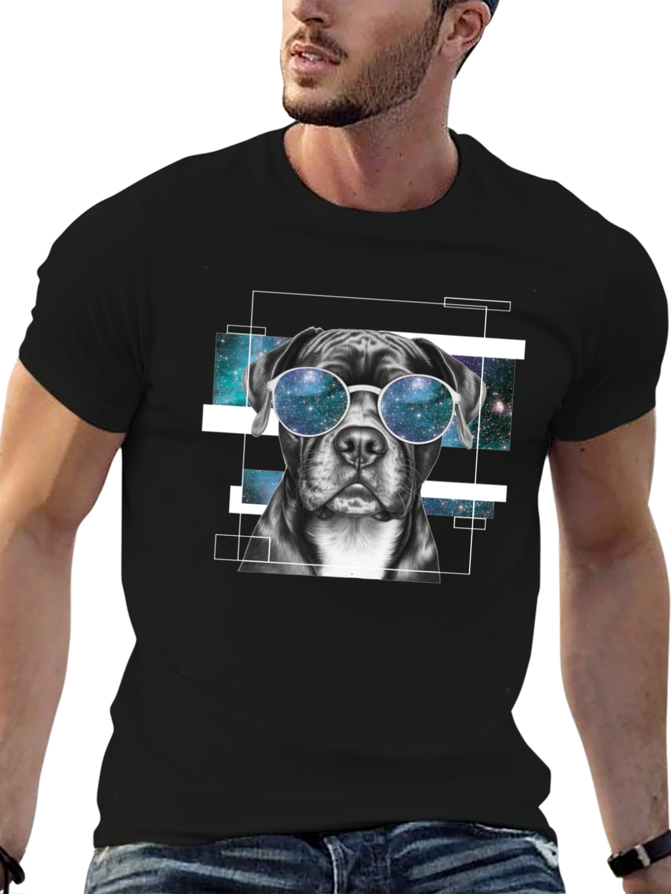 Cool Dog Galaxy Sunglasses Graphic T-Shirt
