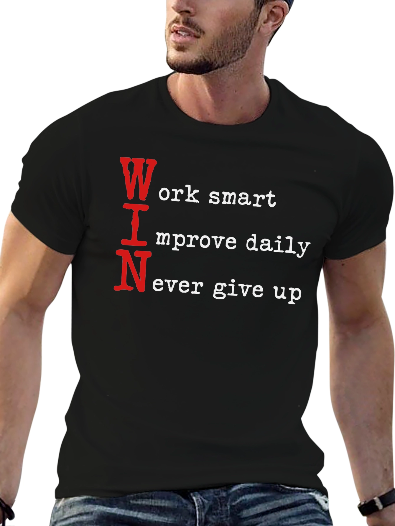 WIN Motivational T-Shirt - Work Smart Improve Daily