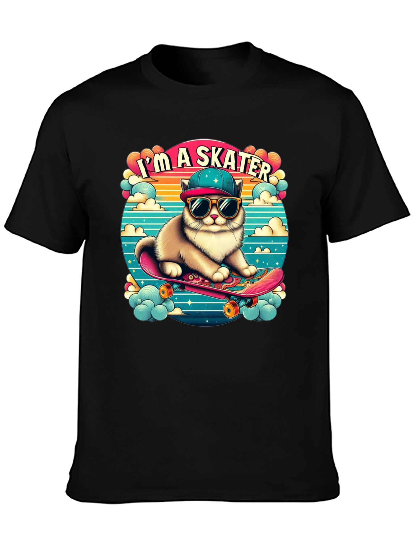 Skater Cat Graphic Tee - Cool Kitten on Skateboard!