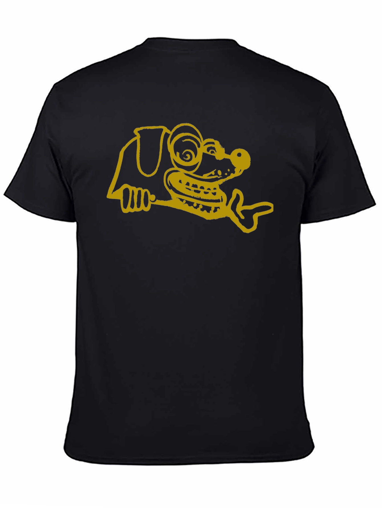 Cartoon Dog Graphic Tee - Black Cotton T-Shirt
