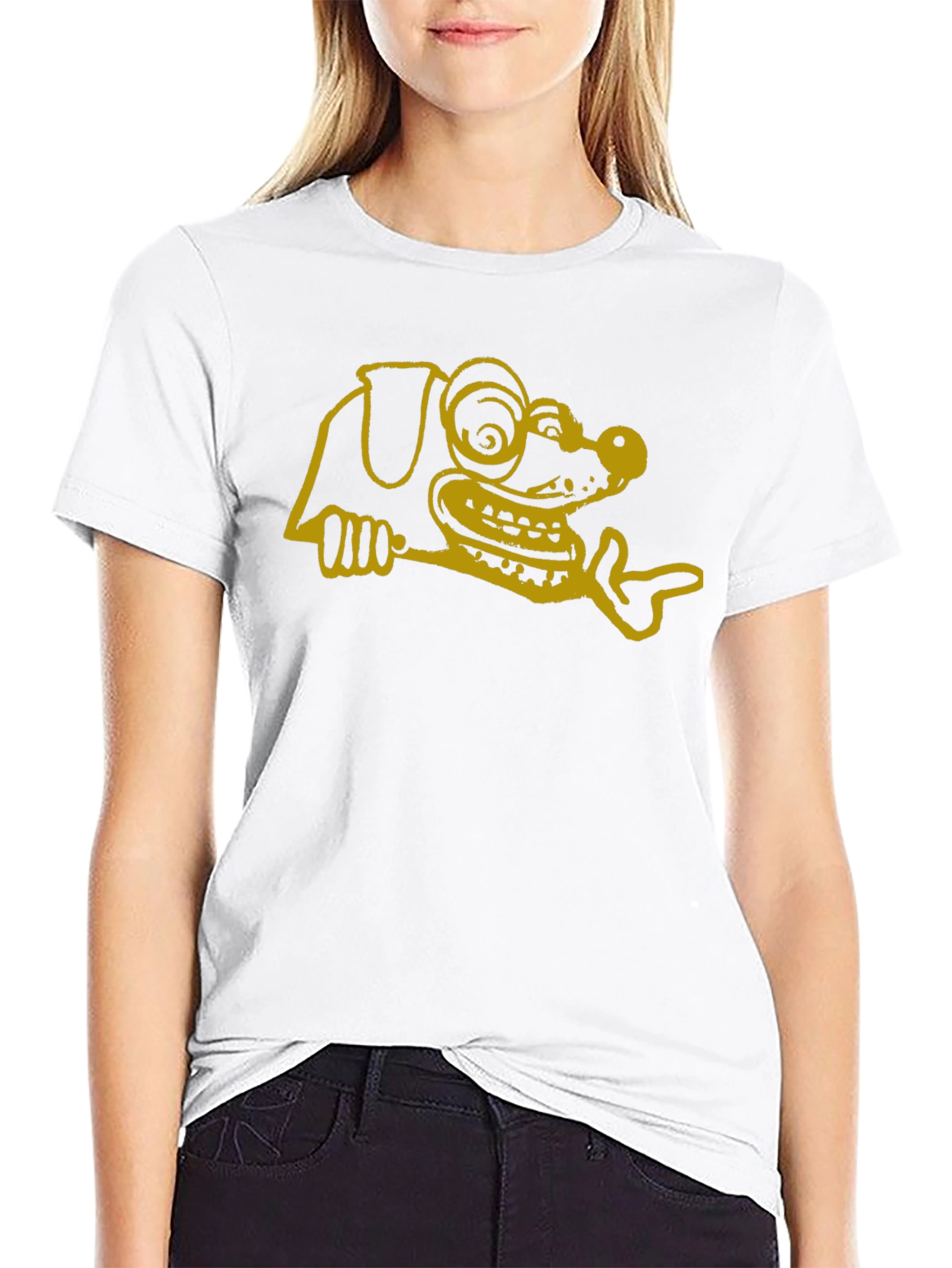 Cartoon Dog Graphic Tee - Black Cotton T-Shirt