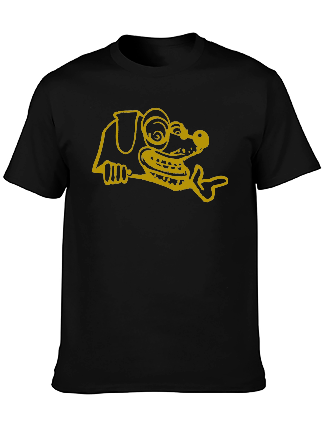 Cartoon Dog Graphic Tee - Black Cotton T-Shirt