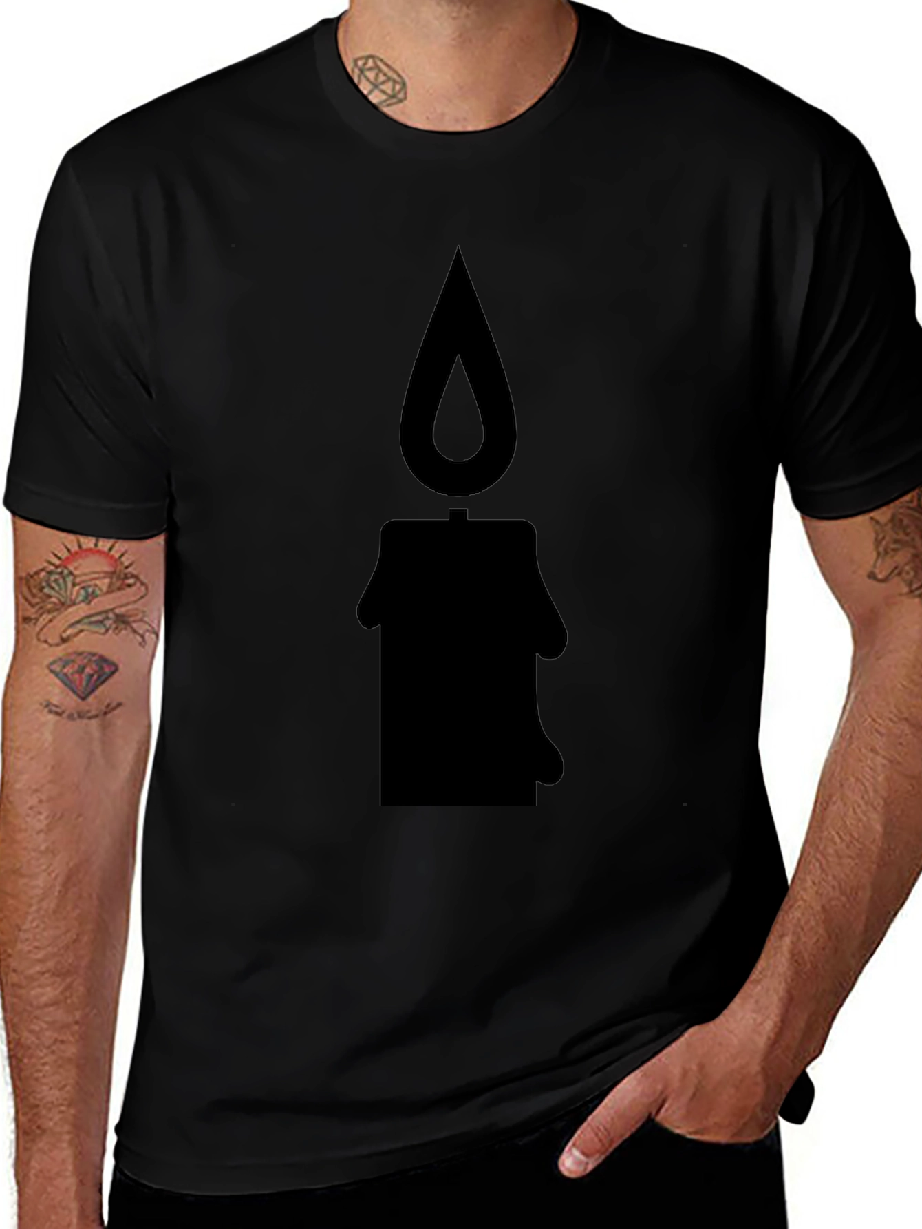 Candle Silhouette Graphic Tee - Black Cotton T-Shirt