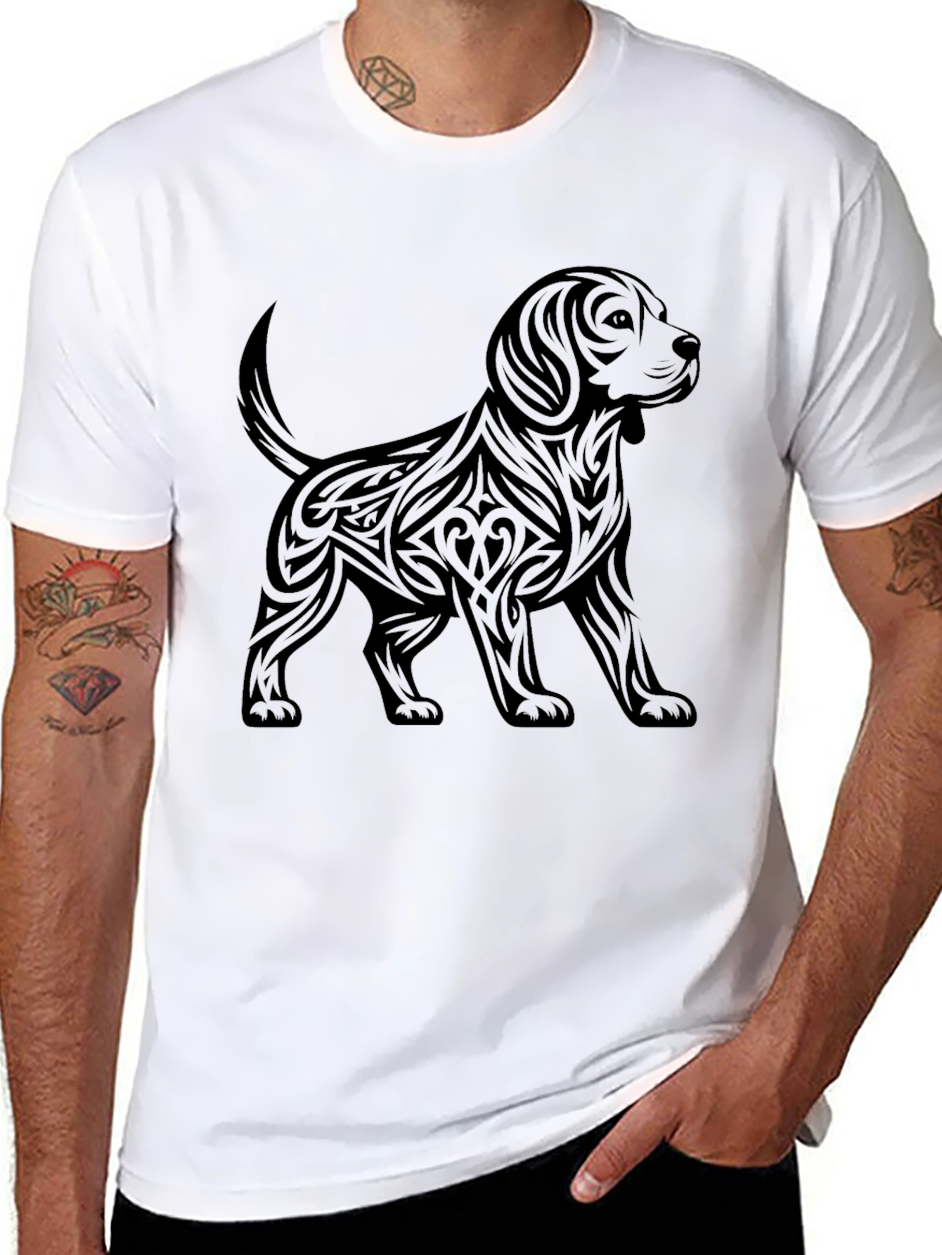 Mens Black T-Shirt with Dog Graphic