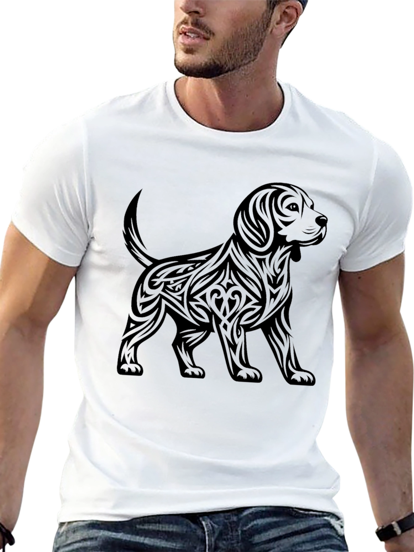 Mens Black T-Shirt with Dog Graphic