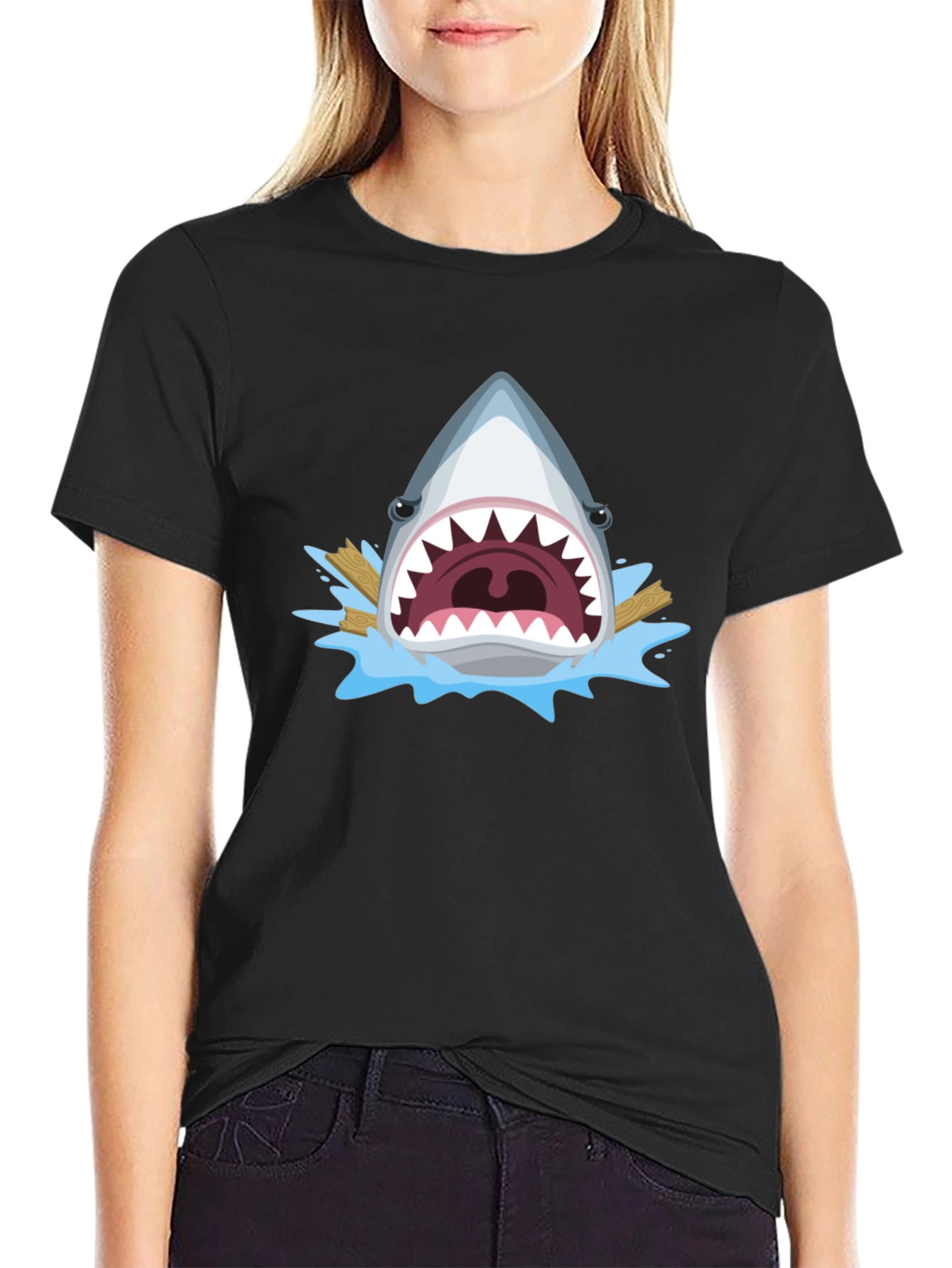 Shark Attack Graphic Tee - Mens Black T-Shirt