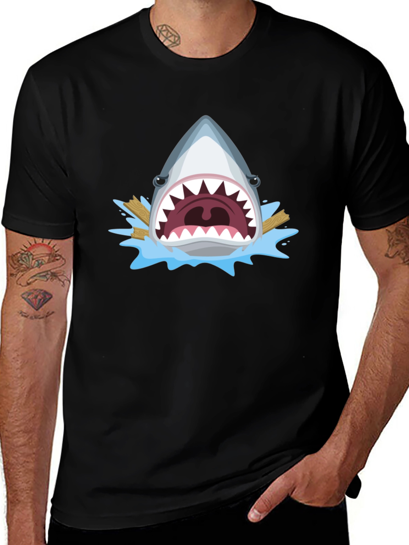Shark Attack Graphic Tee - Mens Black T-Shirt