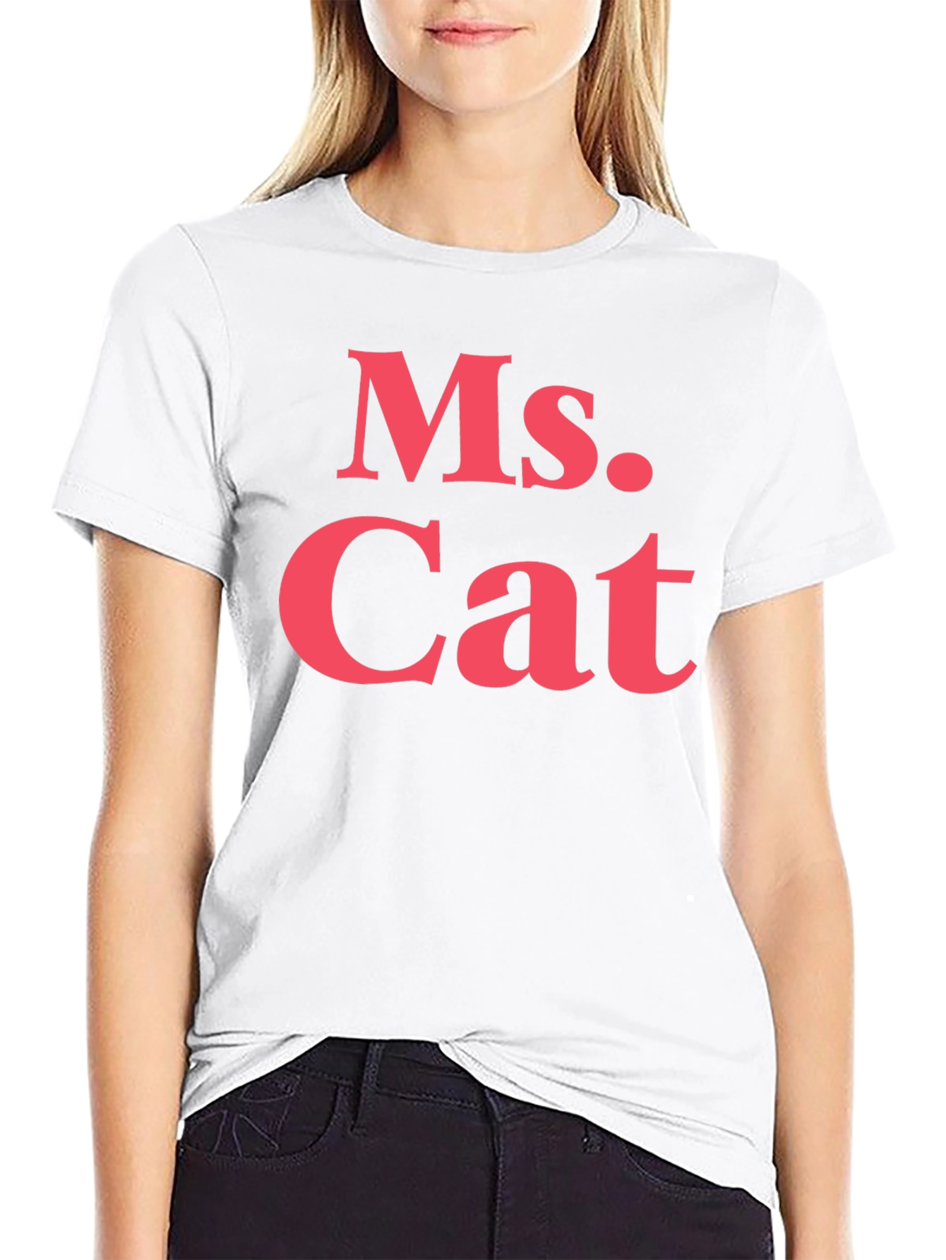 Ms. Cat T-Shirt - Bold Pink Text on Black