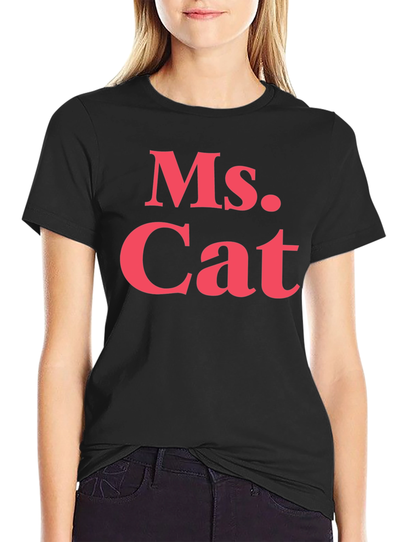 Ms. Cat T-Shirt - Bold Pink Text on Black