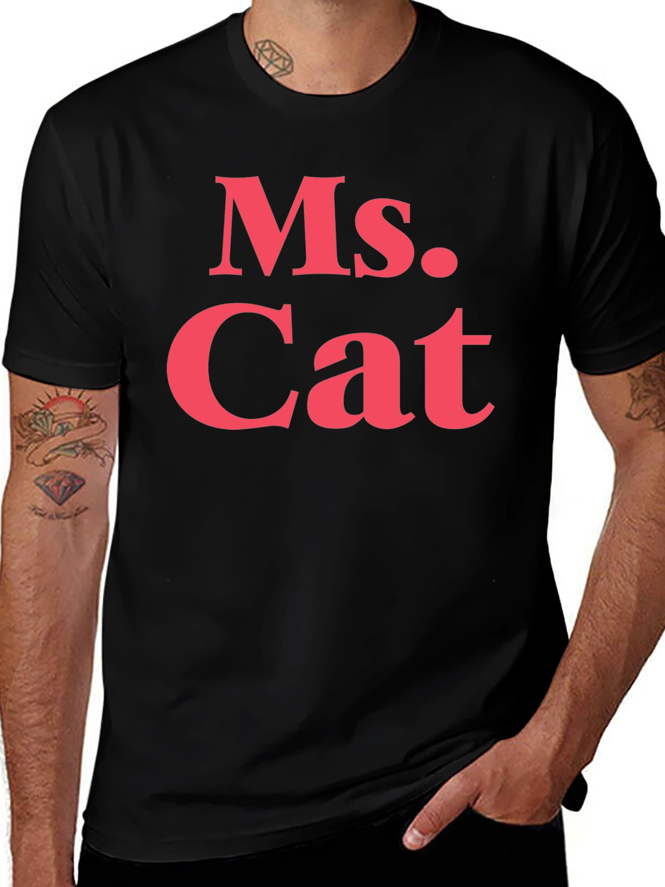 Ms. Cat T-Shirt - Bold Pink Text on Black