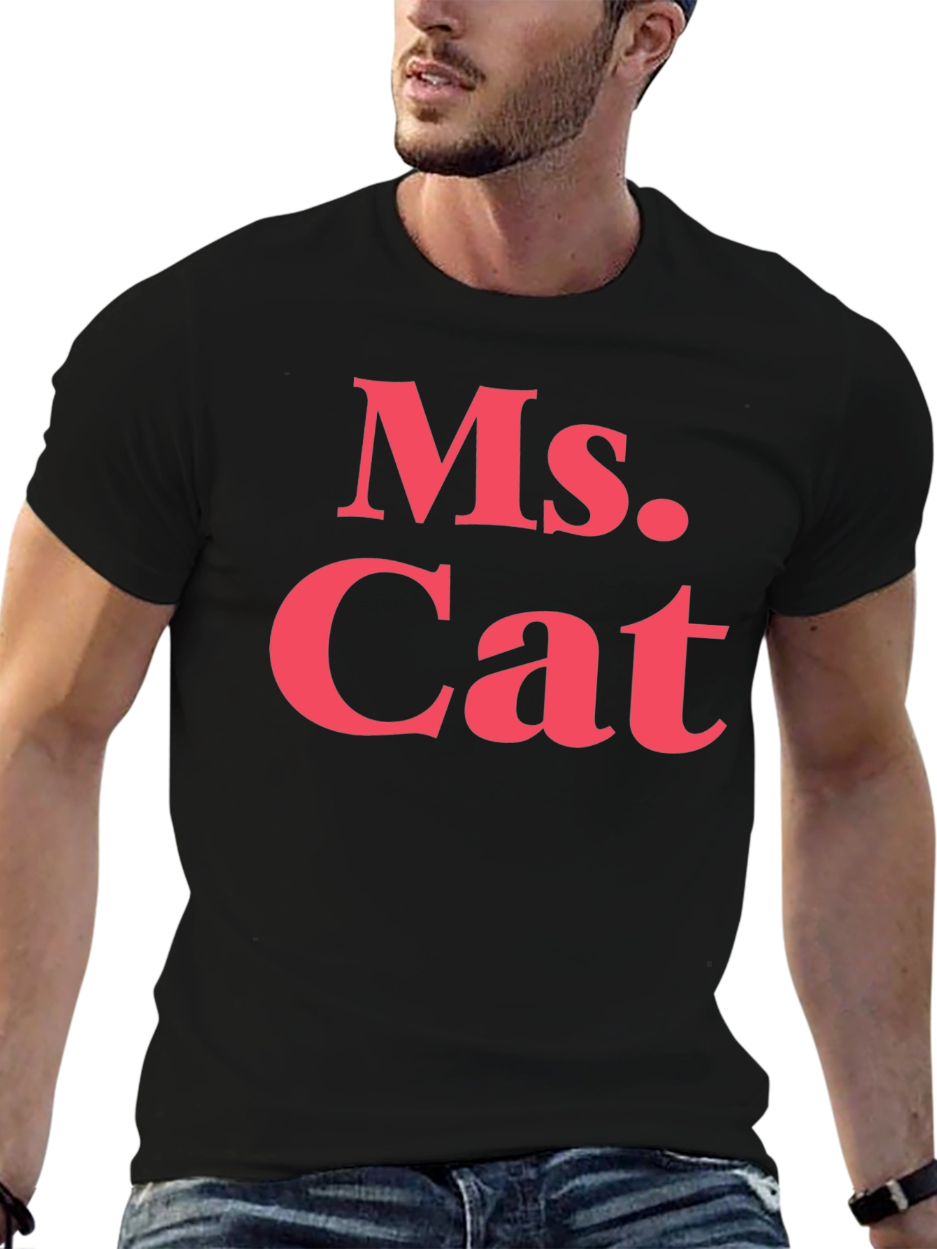 Ms. Cat T-Shirt - Bold Pink Text on Black