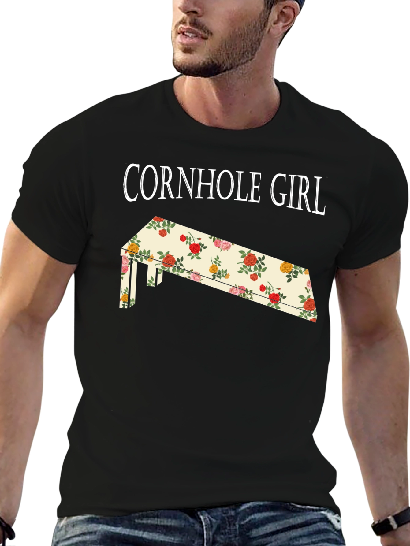 Cornhole Girl Floral Board T-Shirt
