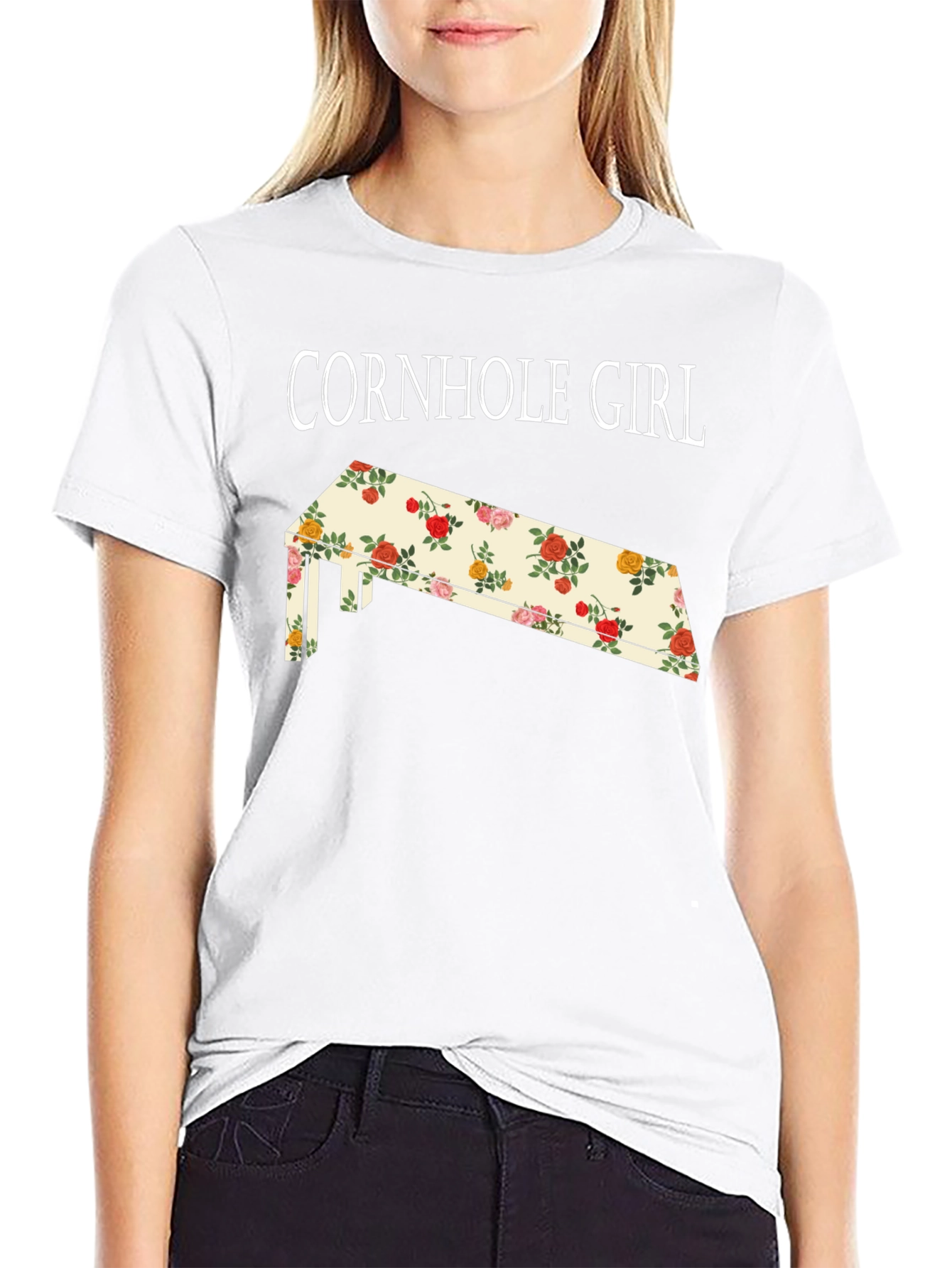Cornhole Girl Floral Board T-Shirt