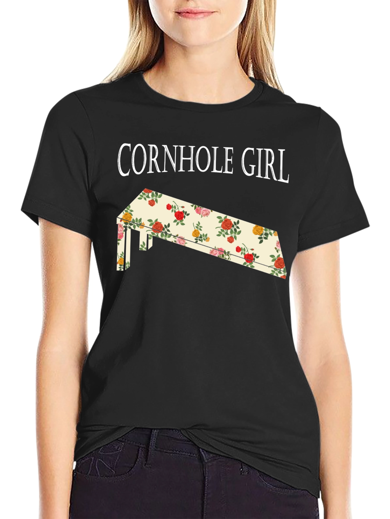 Cornhole Girl Floral Board T-Shirt