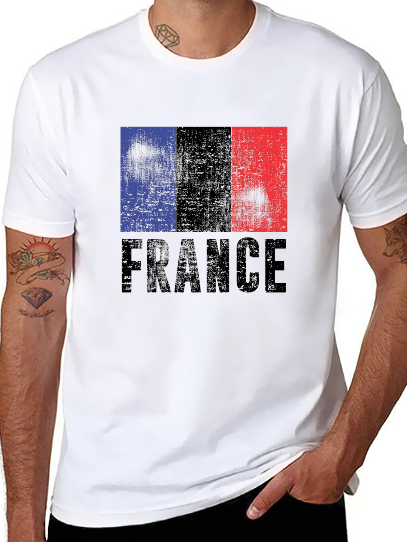 France Flag Graphic Print Black T-Shirt