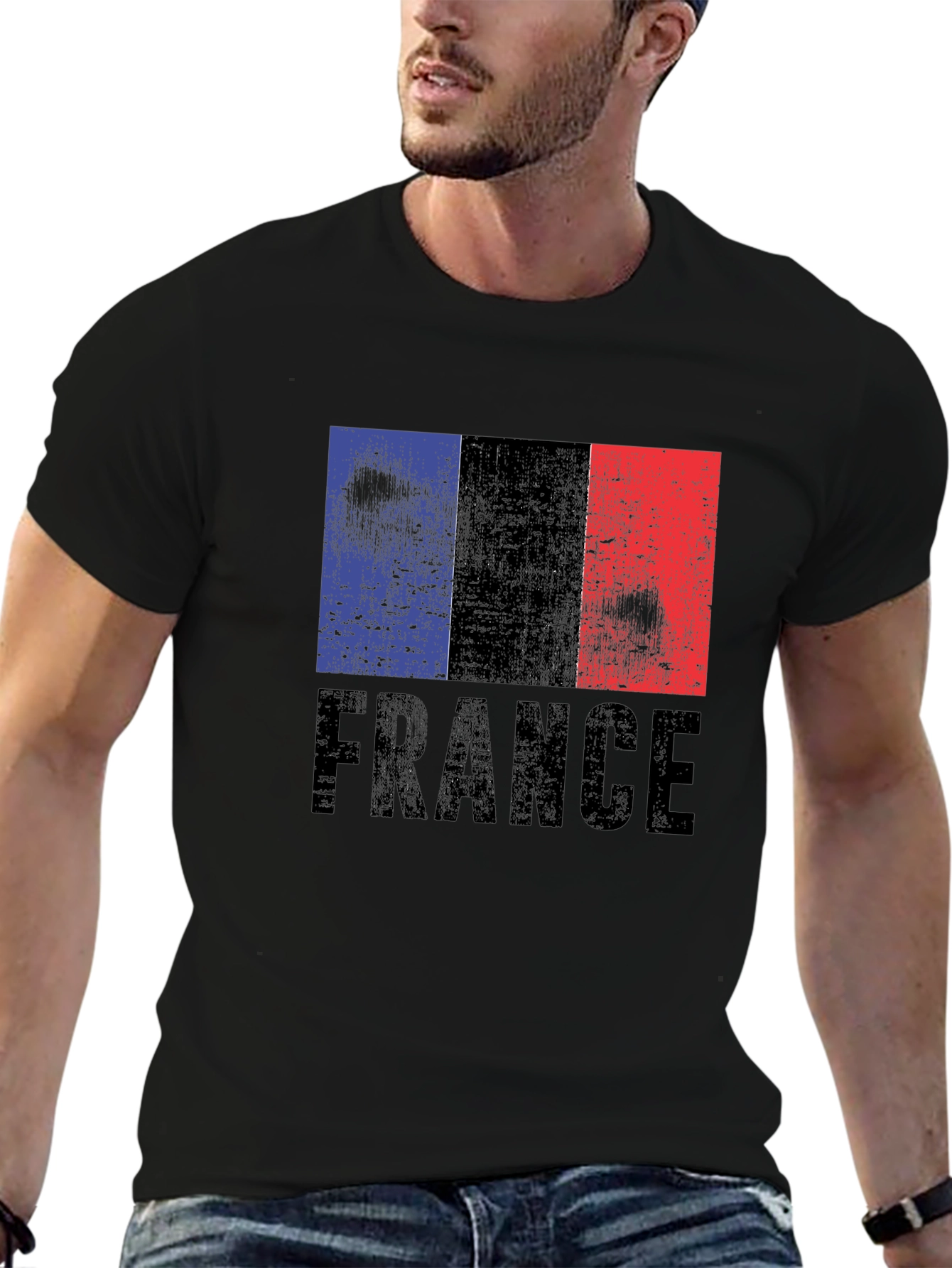 France Flag Graphic Print Black T-Shirt