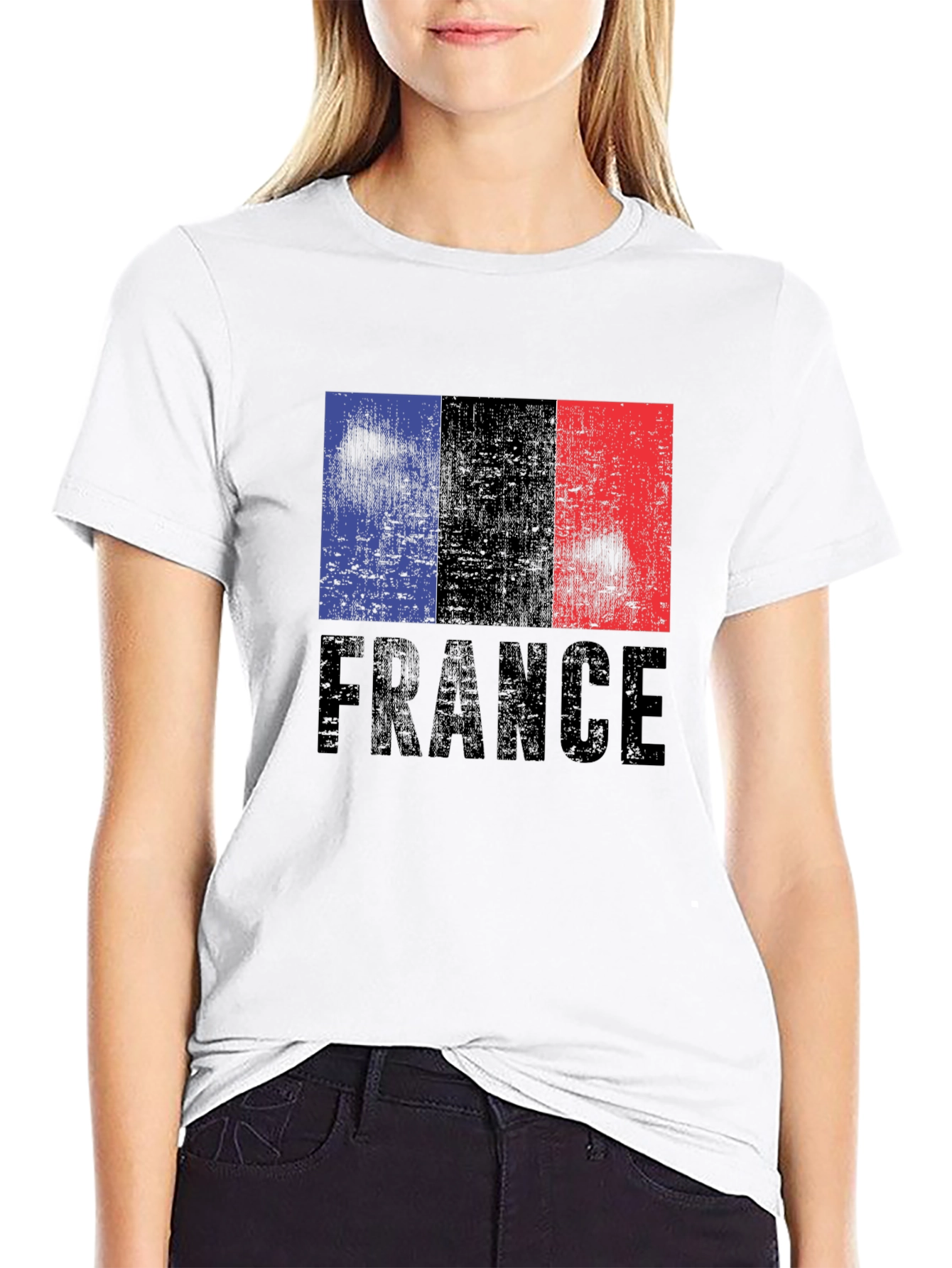 France Flag Graphic Print Black T-Shirt