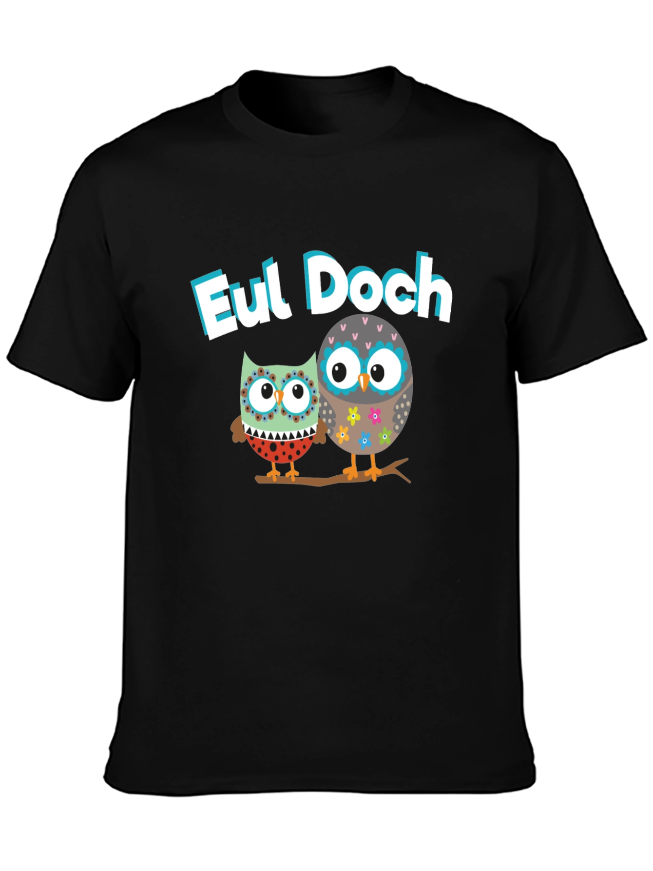 Eul Doch Owl Graphic Tee Black Cotton T-Shirt