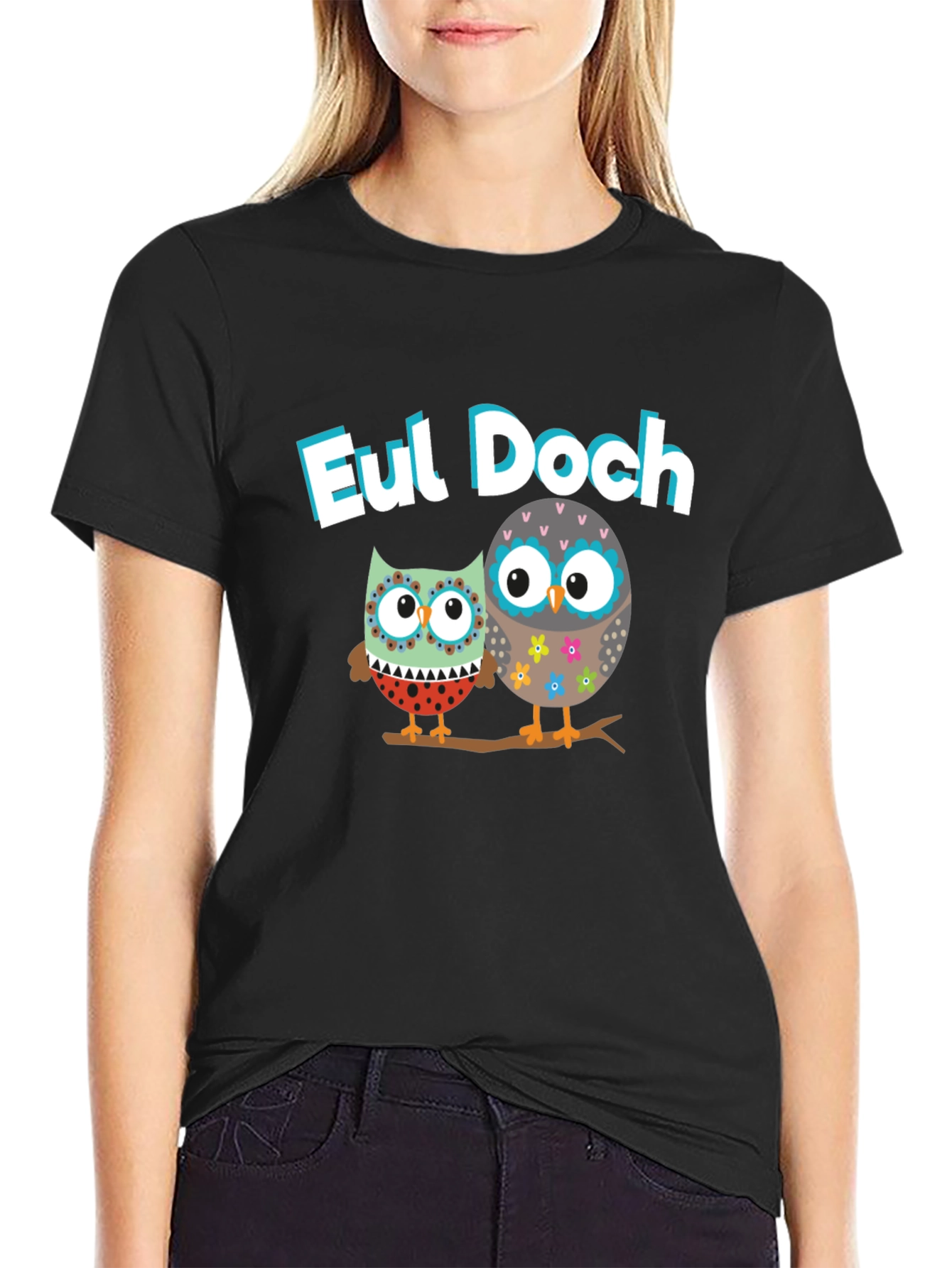 Eul Doch Owl Graphic Tee Black Cotton T-Shirt