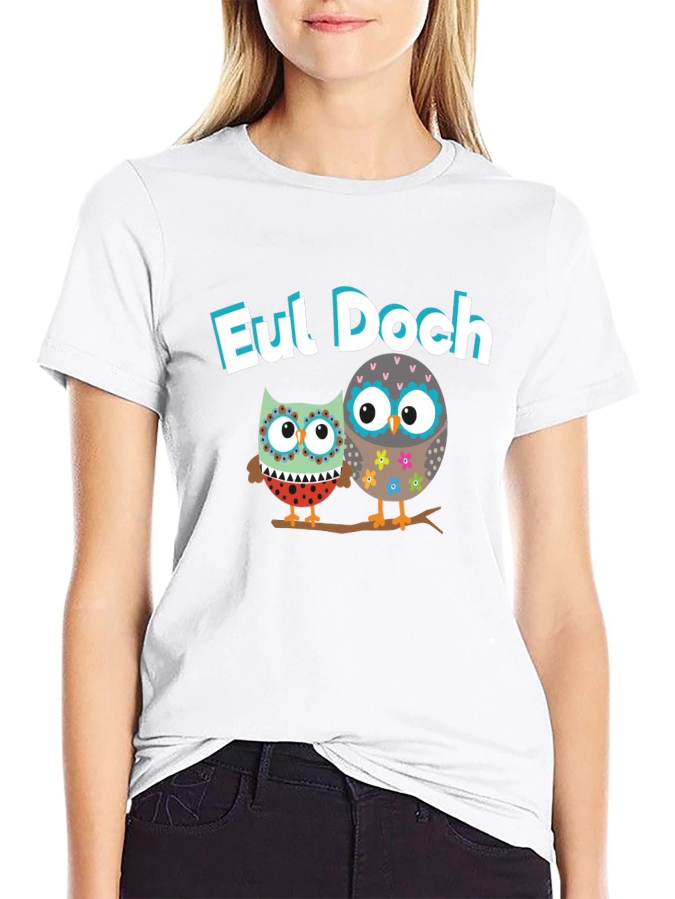 Eul Doch Owl Graphic Tee Black Cotton T-Shirt