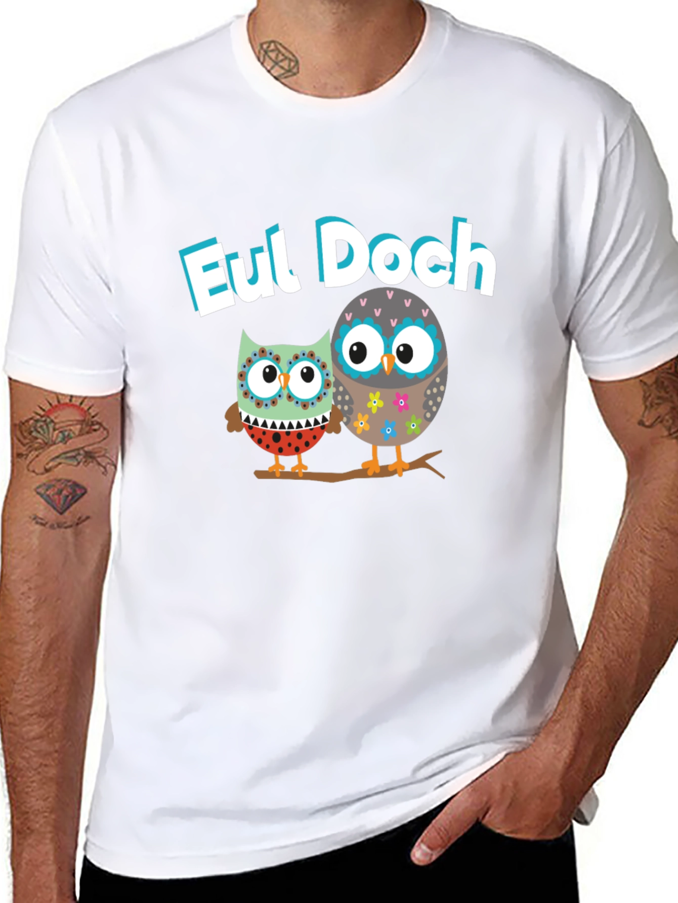 Eul Doch Owl Graphic Tee Black Cotton T-Shirt