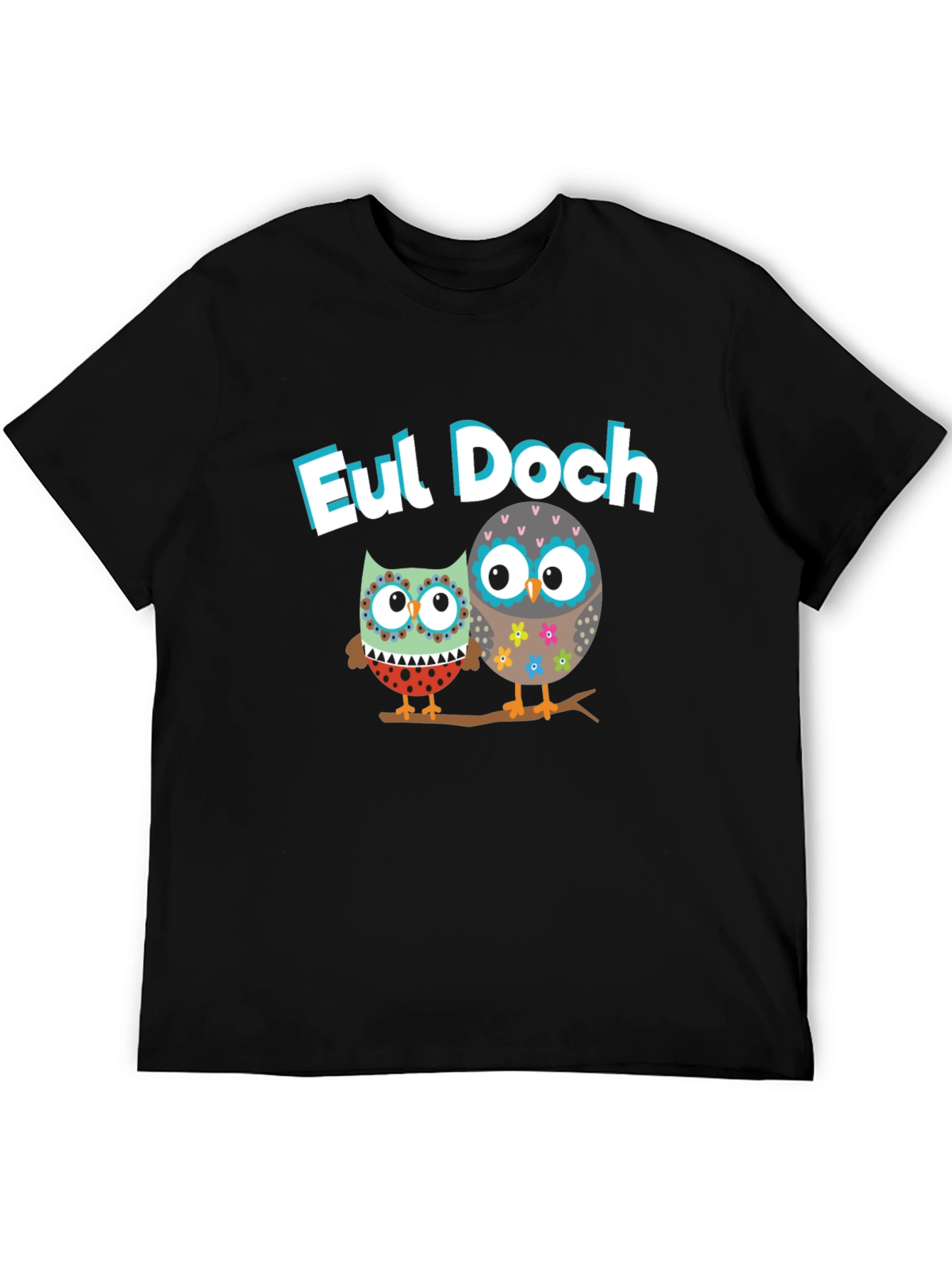 Eul Doch Owl Graphic Tee Black Cotton T-Shirt