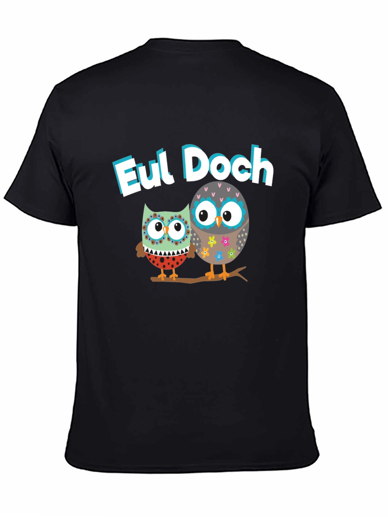 Eul Doch Owl Graphic Tee Black Cotton T-Shirt