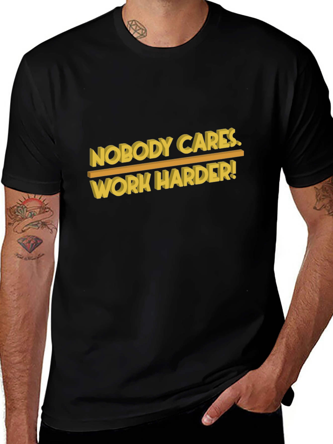 Nobody Cares Work Harder Black Graphic T-Shirt