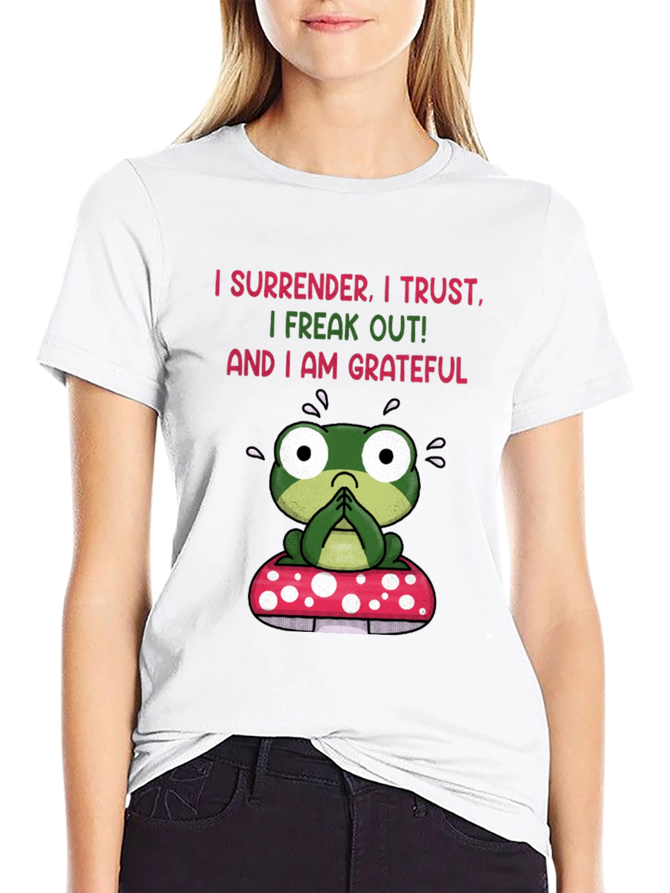 Frog on Mushroom T-Shirt - Surrender Trust Grateful Tee