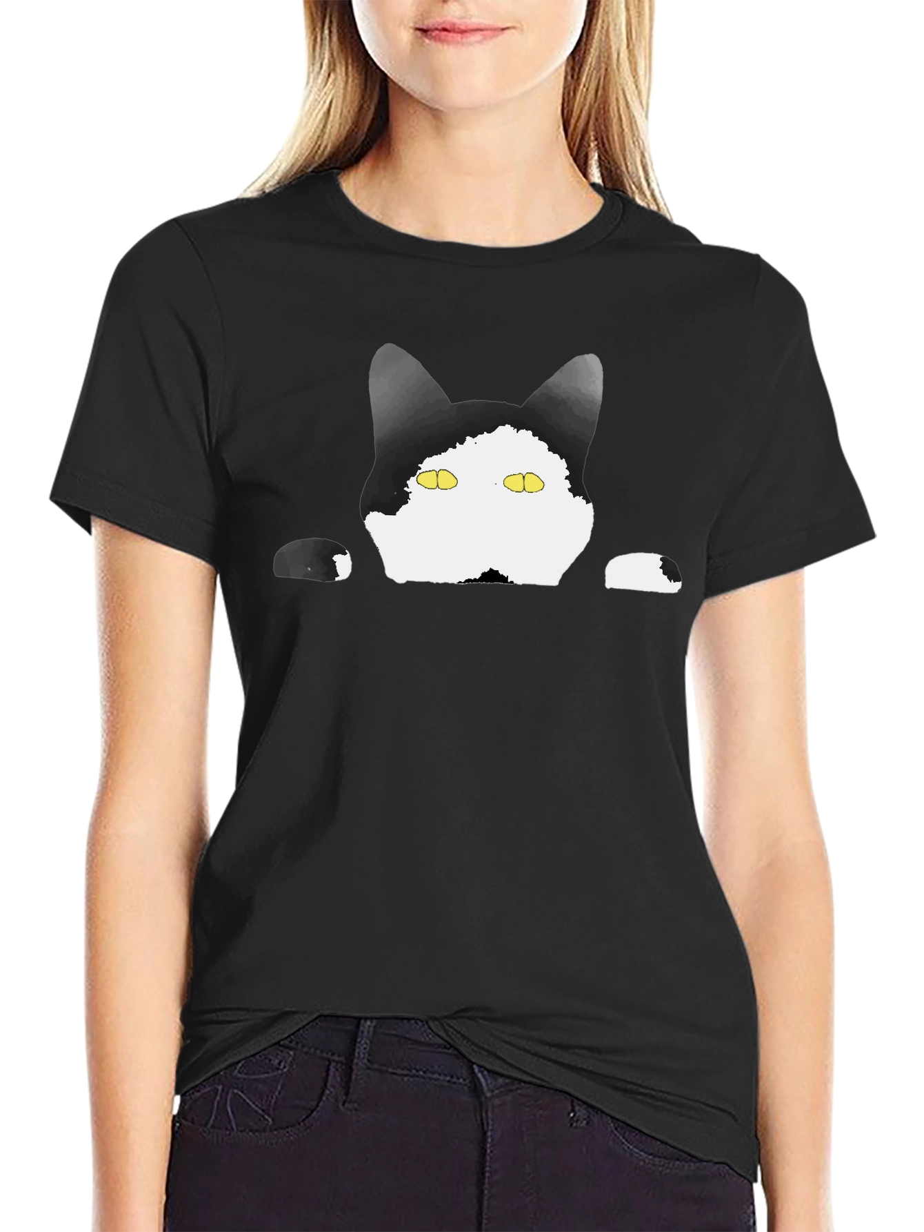 Peek-a-Boo Cat Graphic Tee - Black T-Shirt