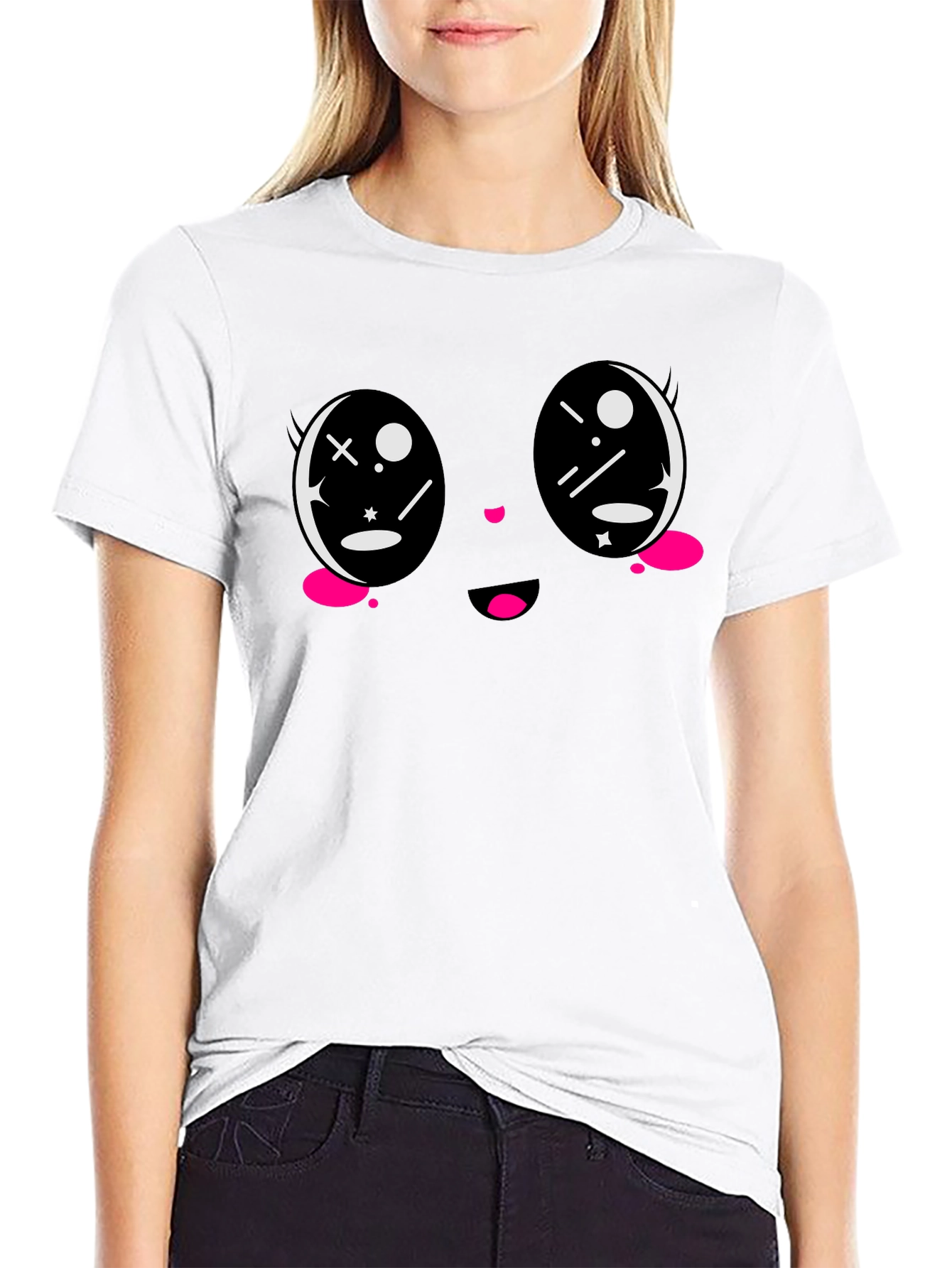 Kawaii Face Black T-Shirt - Anime Style