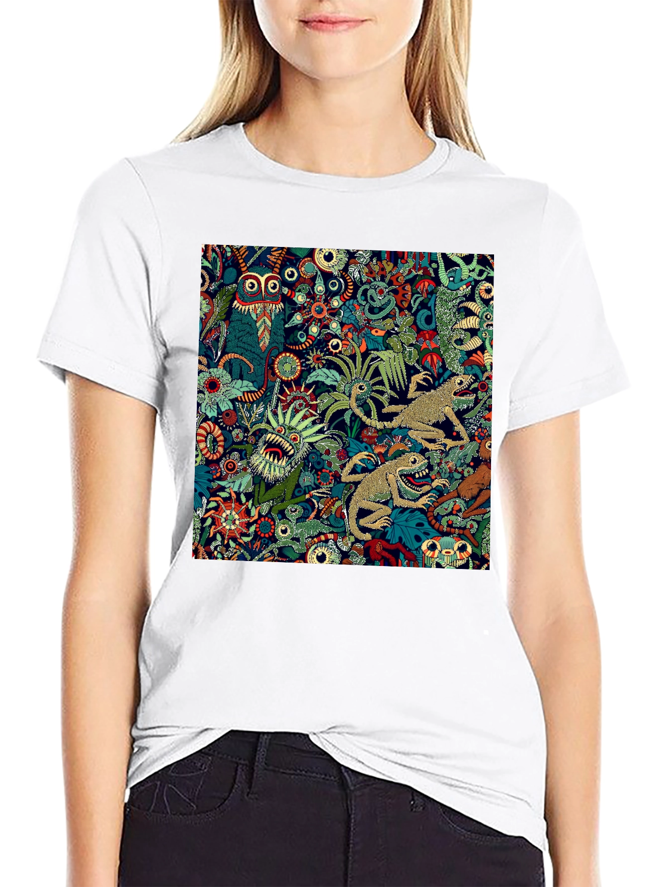 Unique Creature Pattern Tee - Black
