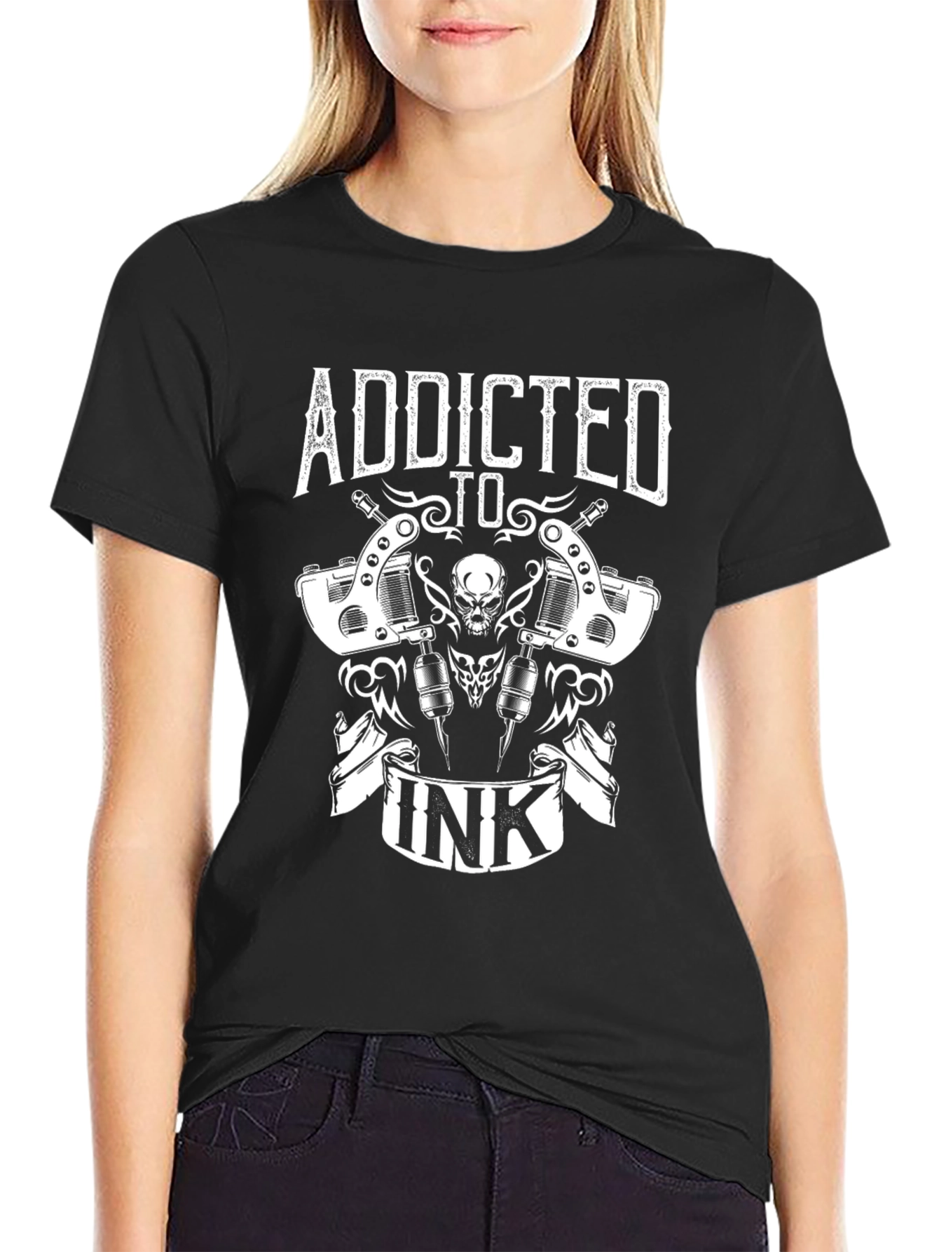 Addicted to Ink Black T-Shirt Tattoo Design