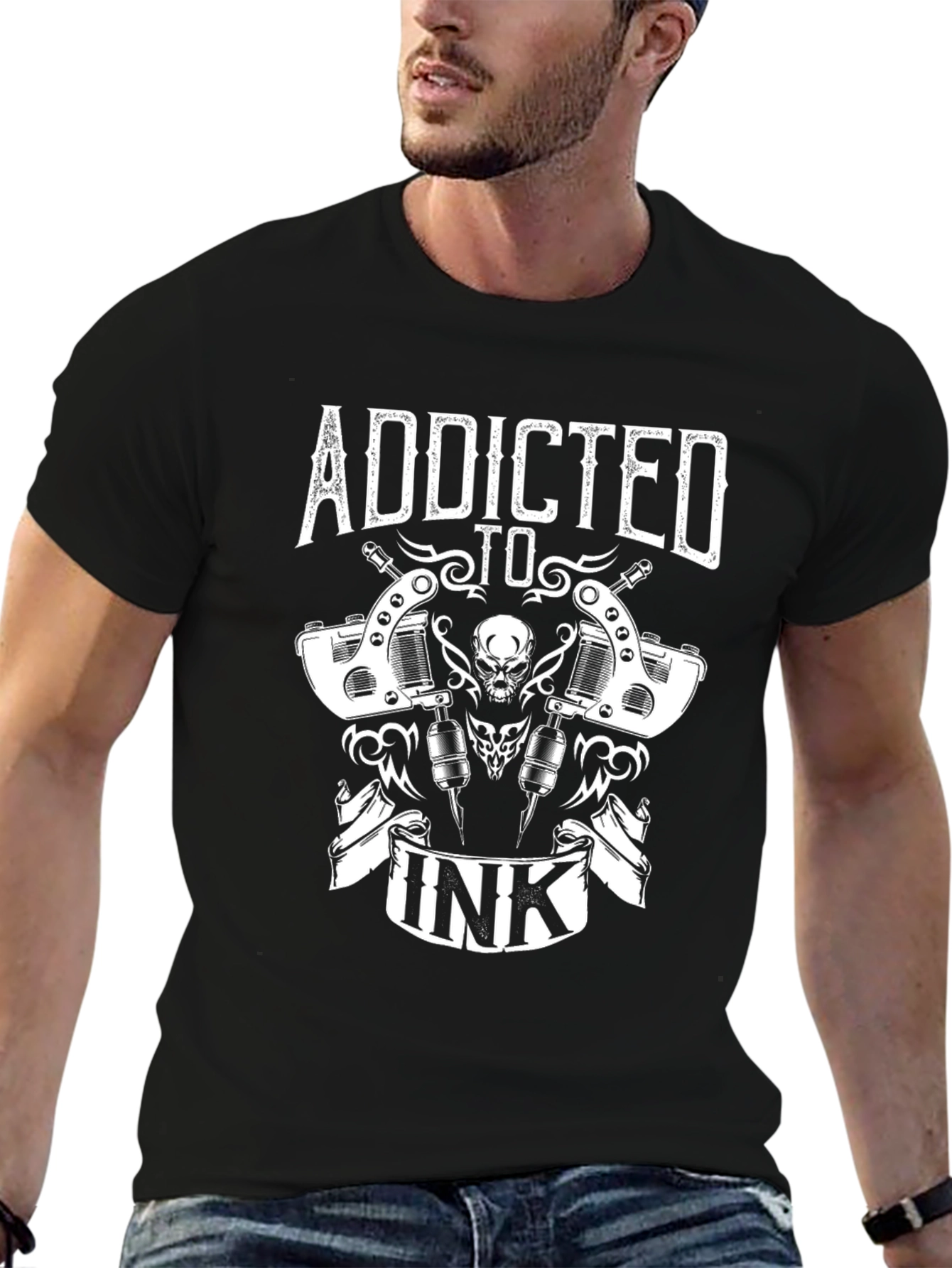 Addicted to Ink Black T-Shirt Tattoo Design