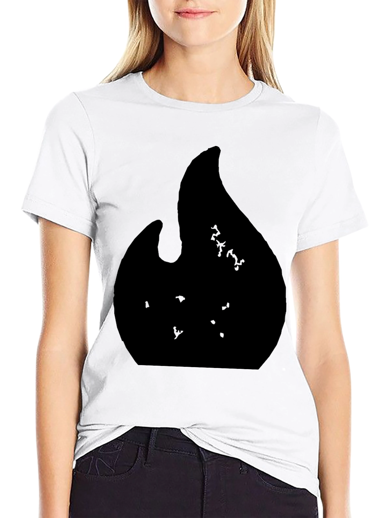 Black Graphic Tee with Abstract Flame Design
