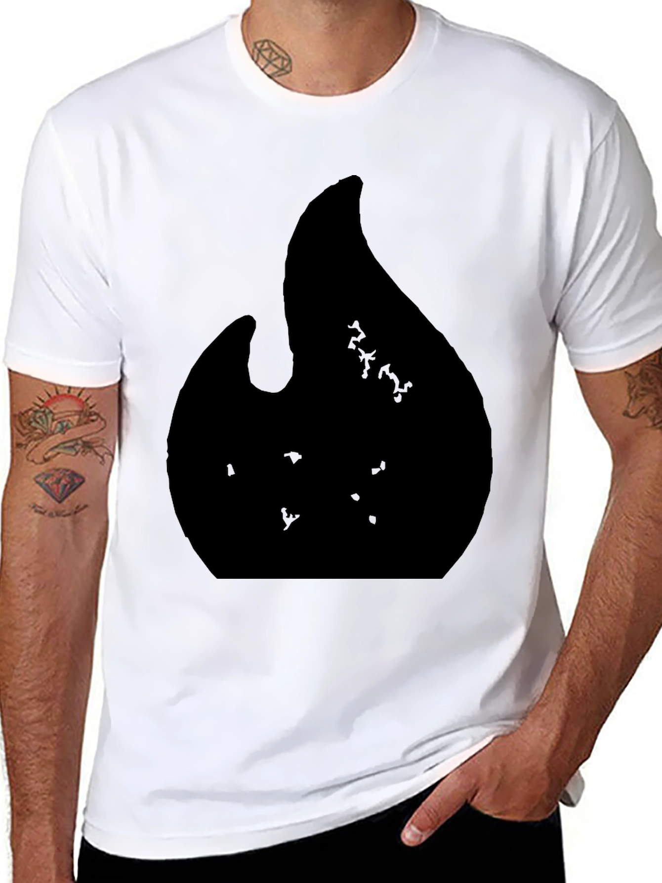 Black Graphic Tee with Abstract Flame Design